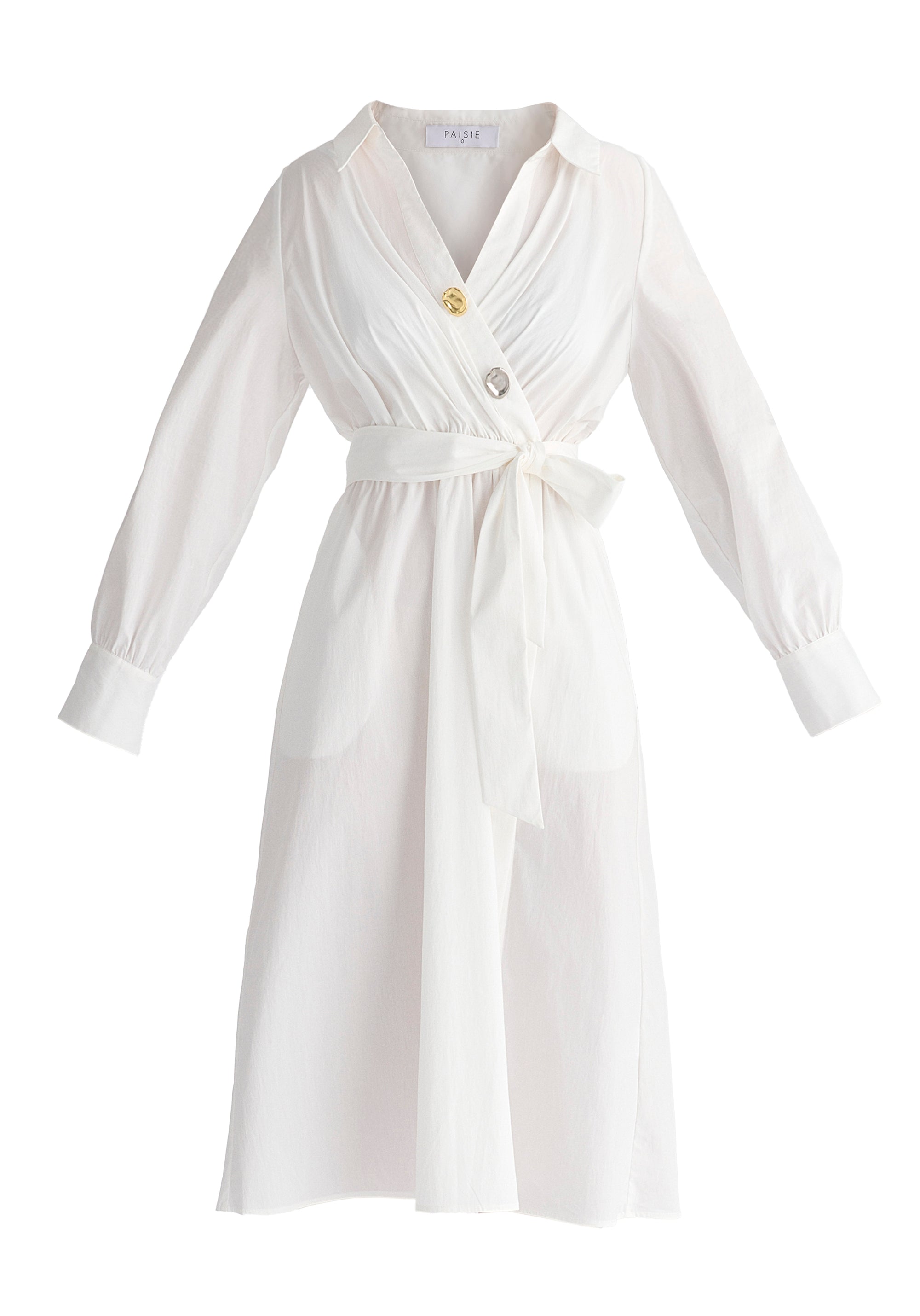 Wrap Midi Shirt Dress with Metallic Button Details