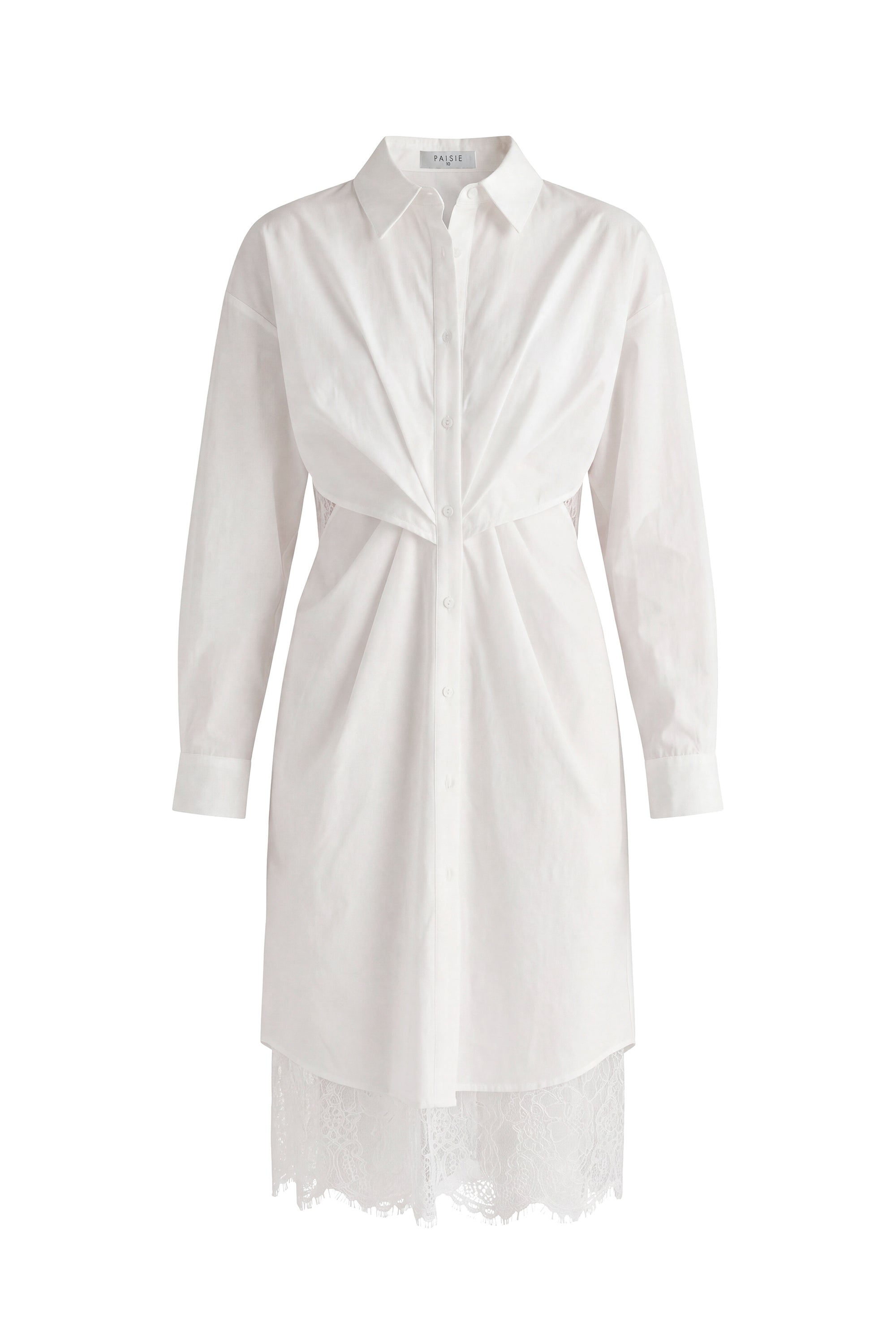 2-Piece Shirt Dress Set with Lace Underlay and Waist Cut Outs in White Cutout
