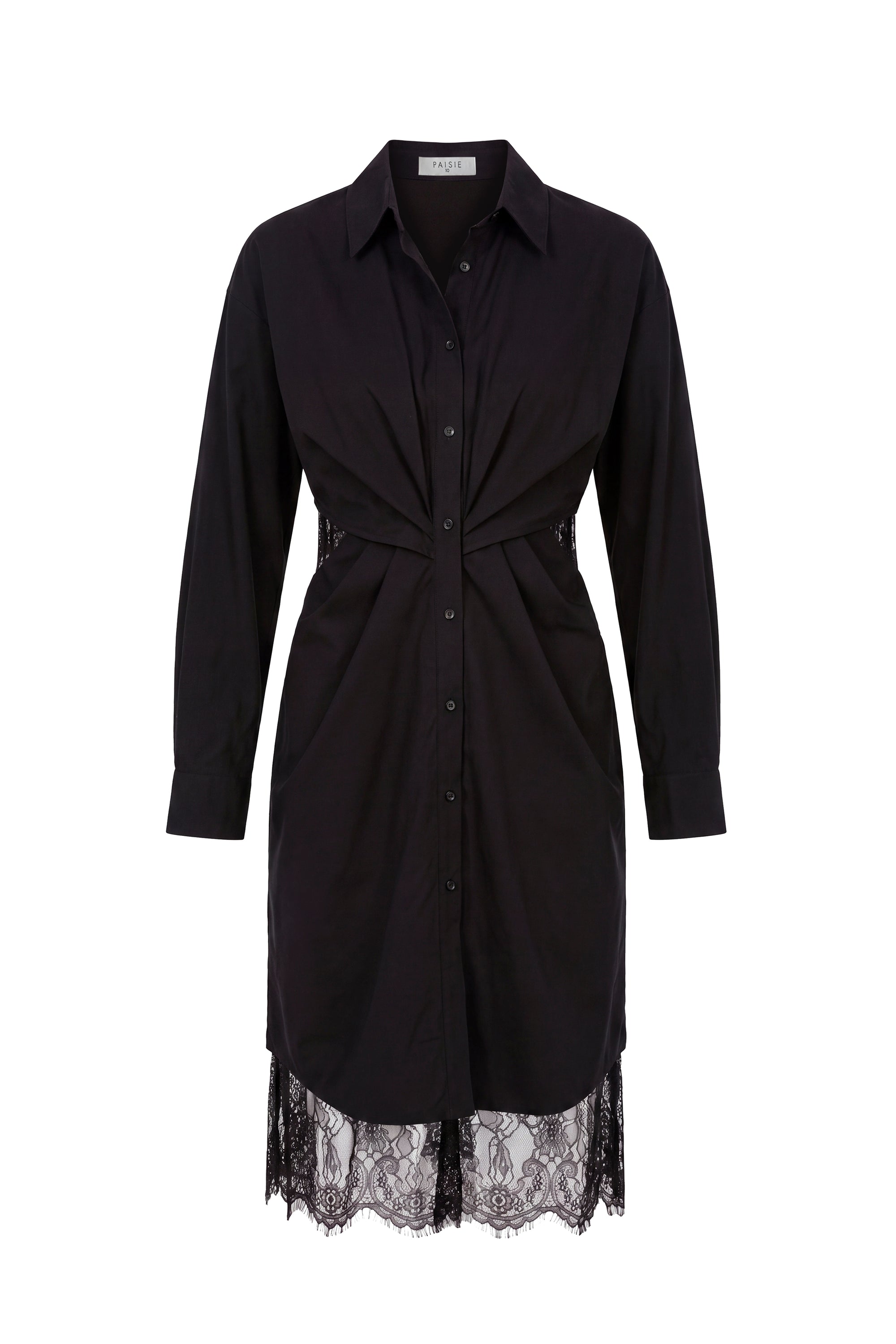2-Piece Shirt Dress Set with Lace Underlay and Waist Cut Outs in Black Cutout
