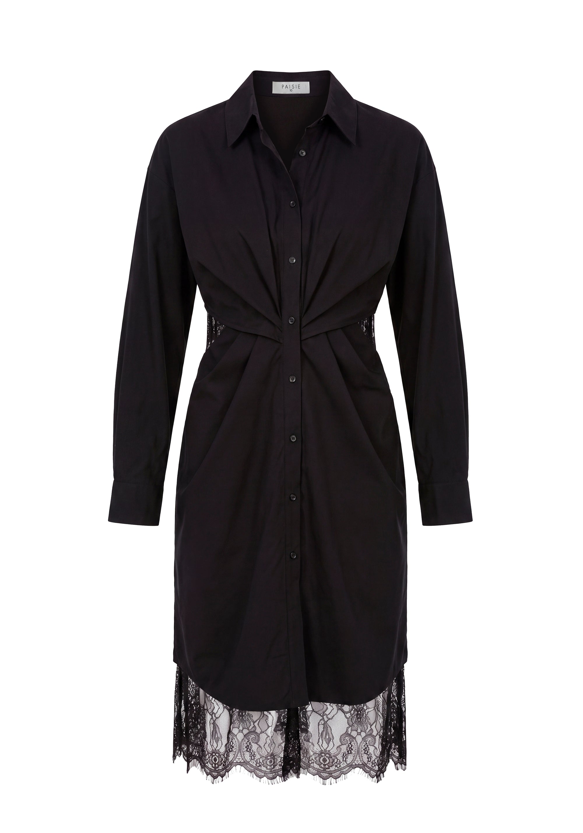 2-Piece Shirt Dress Set with Lace Underlay and Waist Cut Outs in Black Cutout
