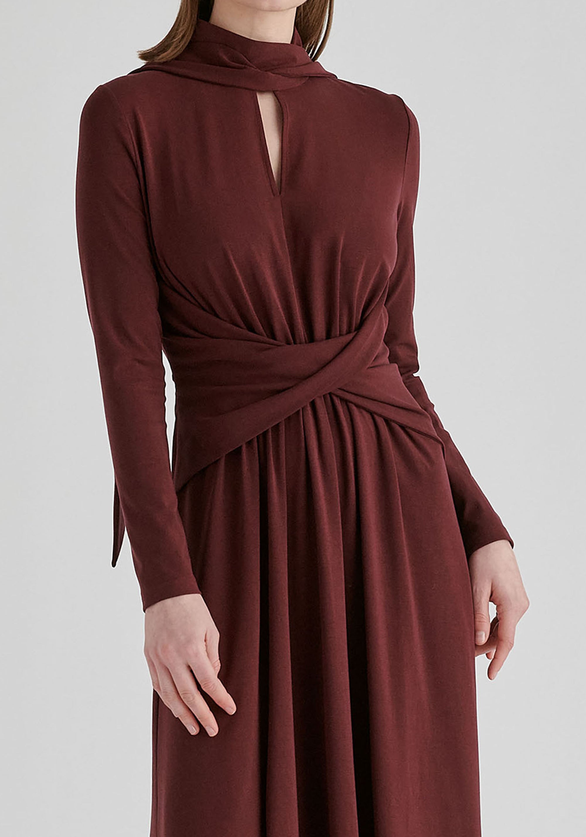 Lyocell Jersey Midi Dress with Cross Front Waist and Convertible Scarf