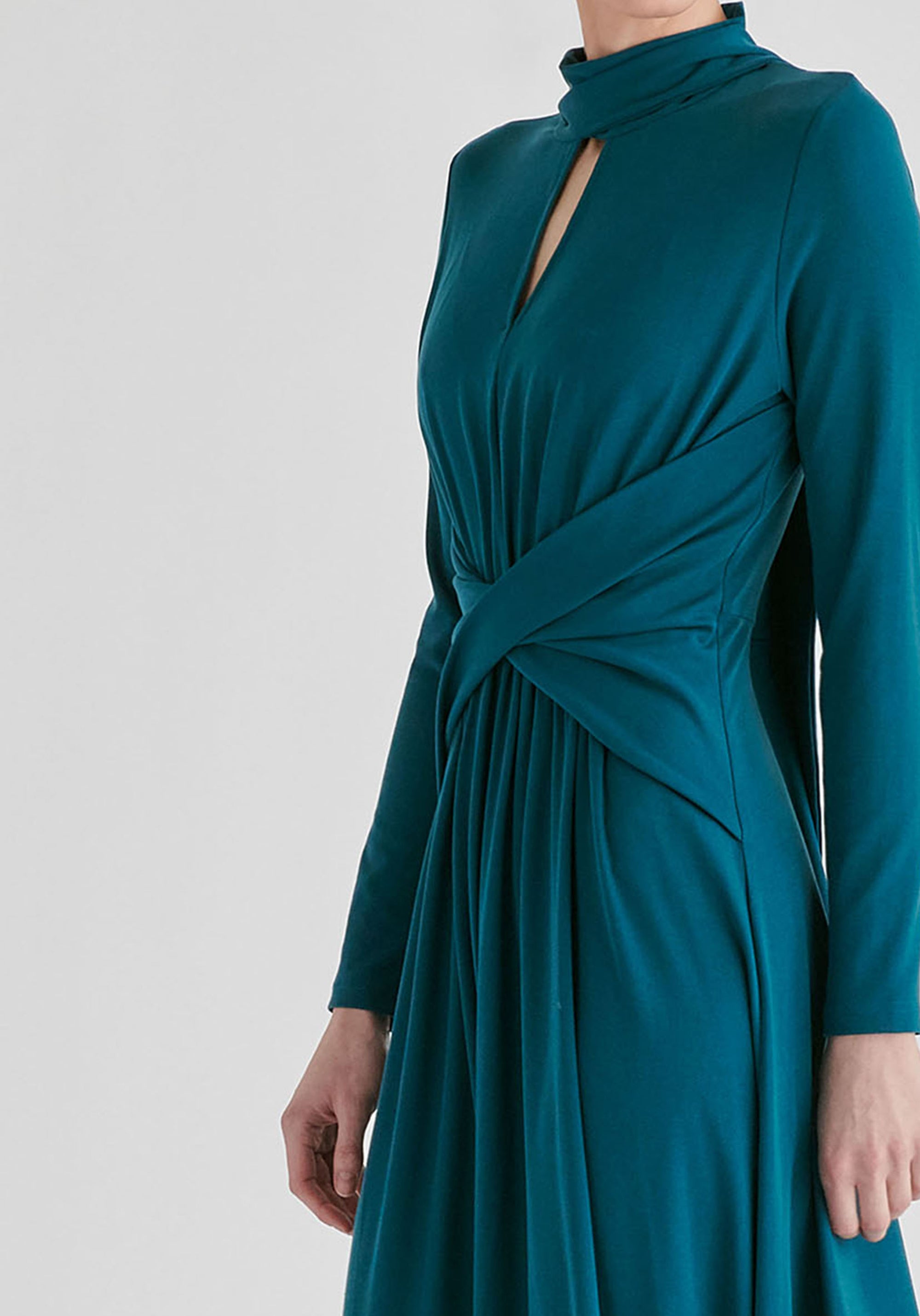 Lyocell Jersey Midi Dress with Cross Front Waist and Convertible Scarf