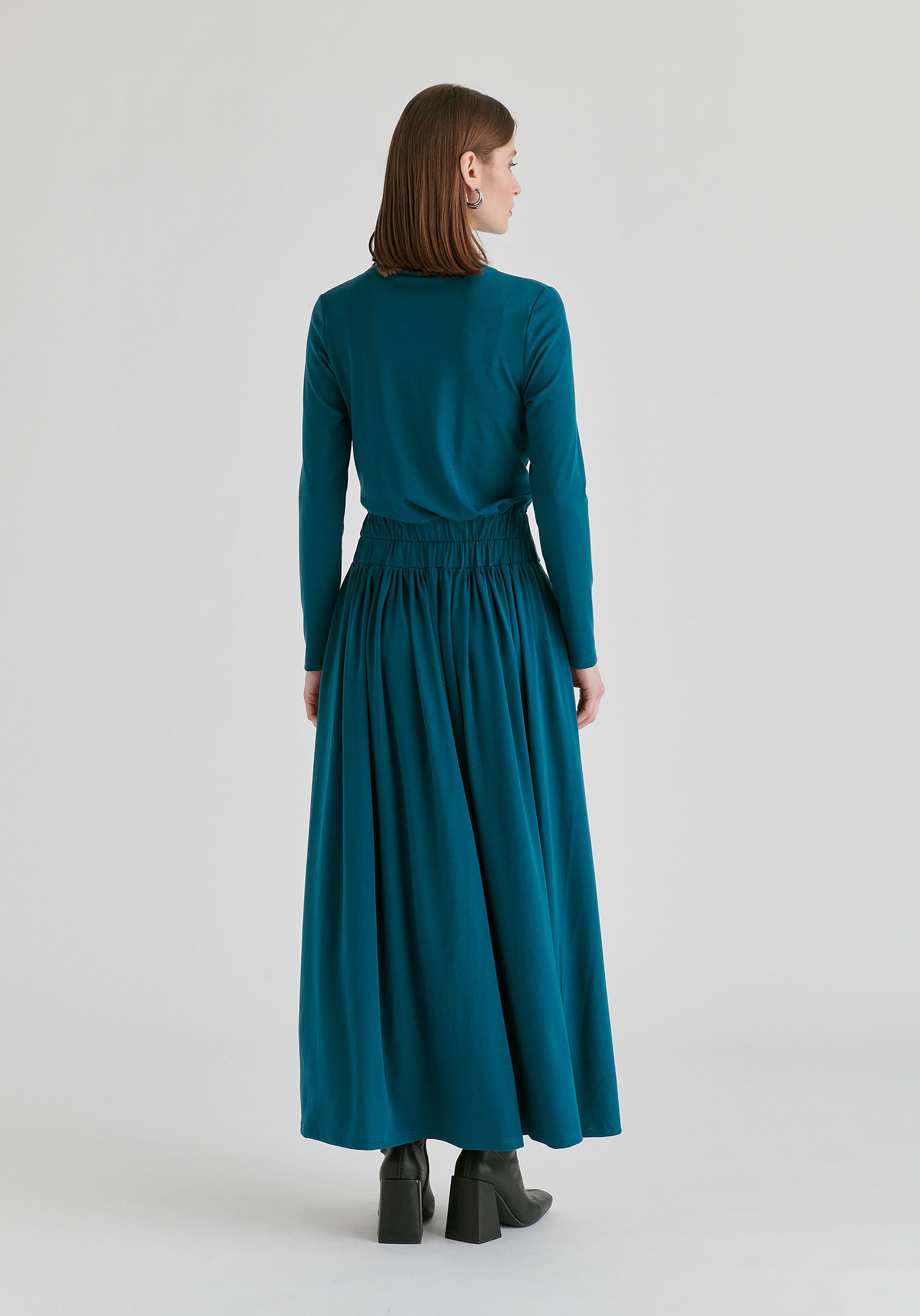 Surplice V-Neck Lyocell Jersey Maxi Dress with Wide Waistband