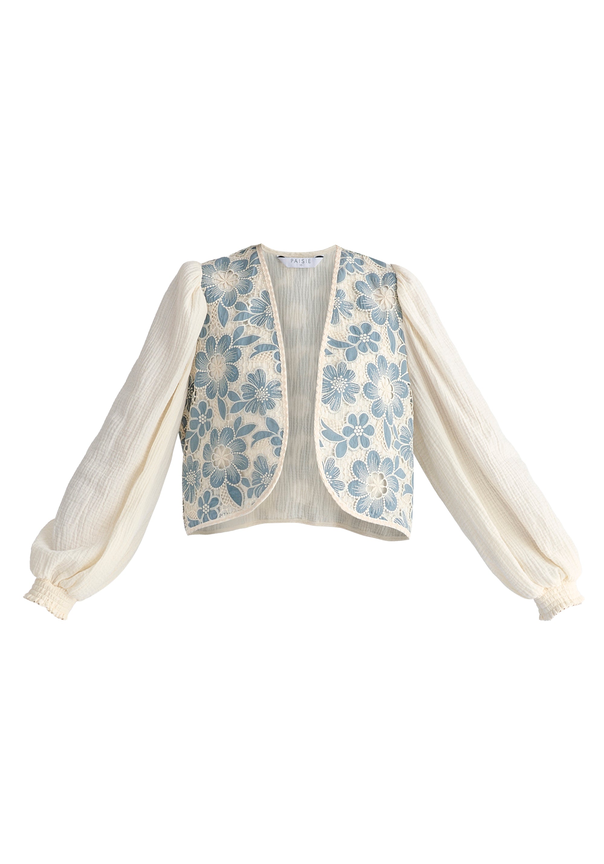 Cutwork Embroidery Cheesecloth Jacket in Light Blue Cutout
