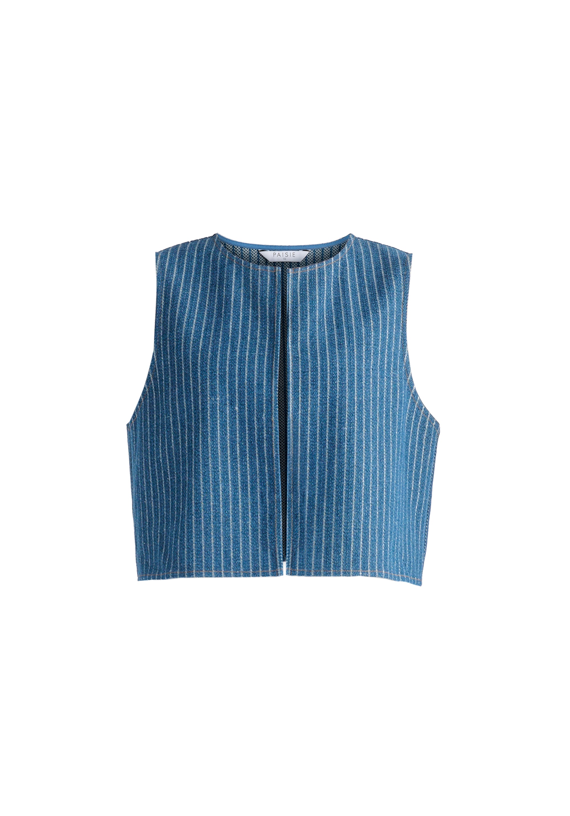 Denim Gilet in Stripes in Denim Blue Cutout