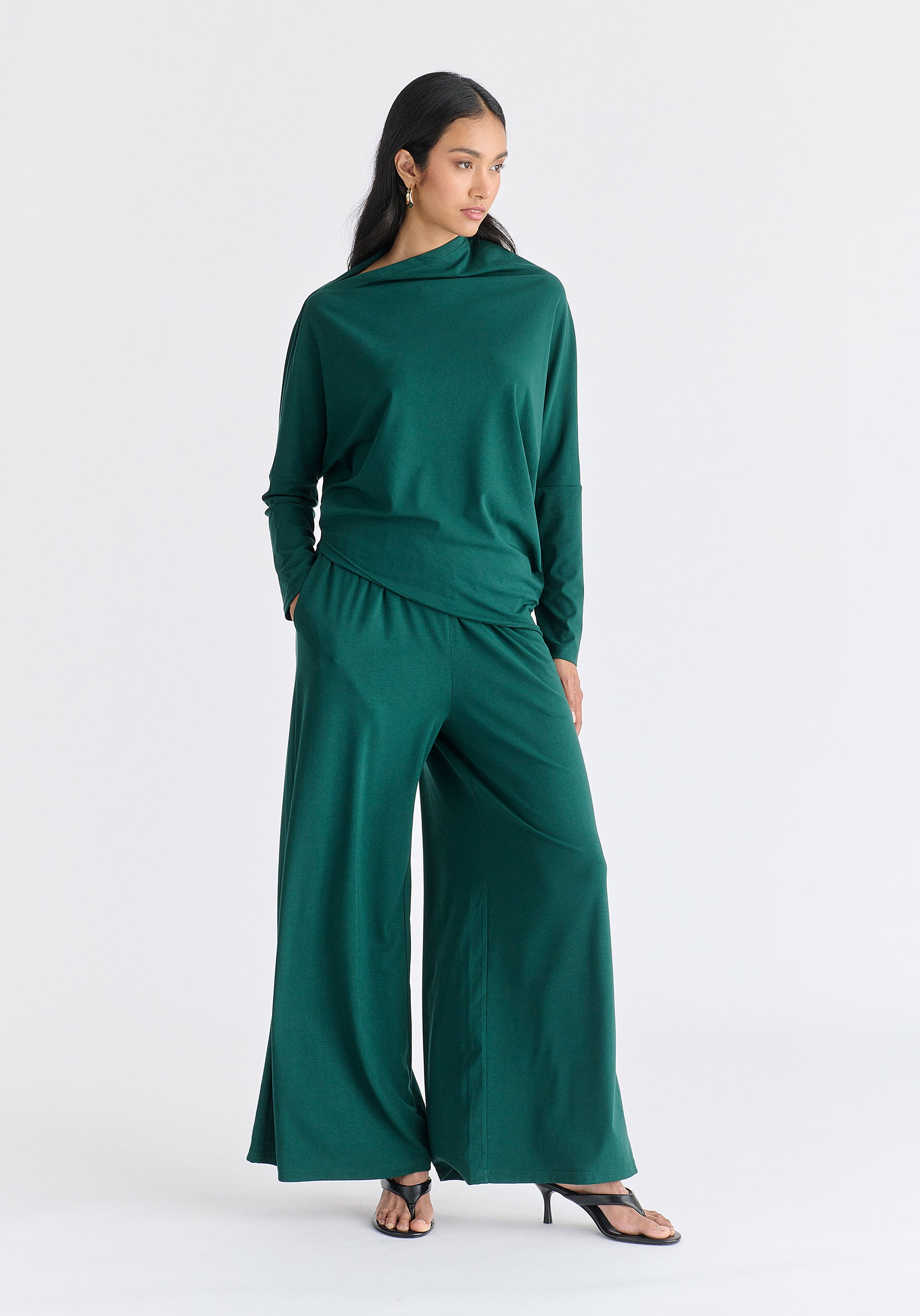 Asymmetric Draped Lyocell Jersey Top in Green Side