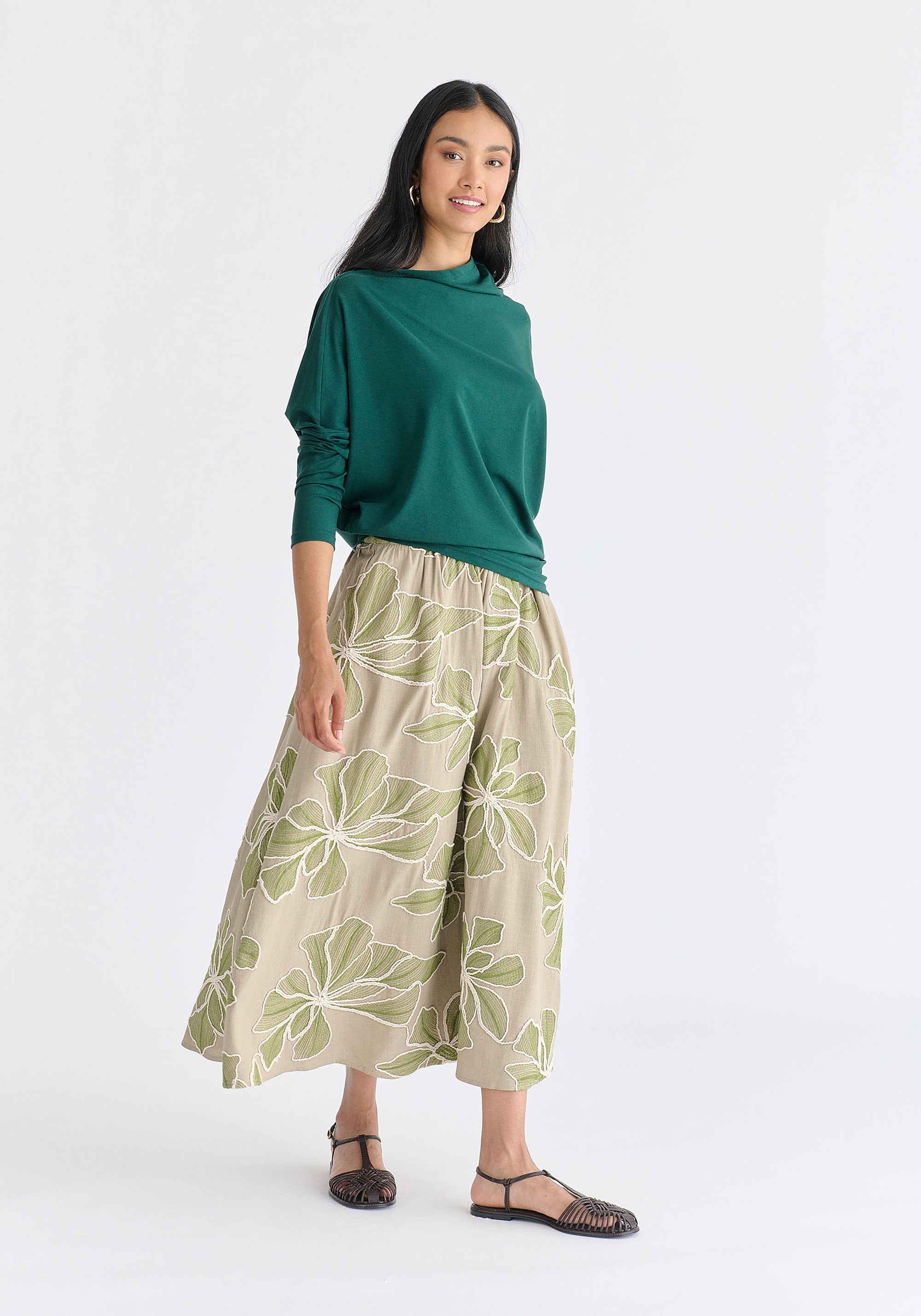 Asymmetric Draped Lyocell Jersey Top in Green Side