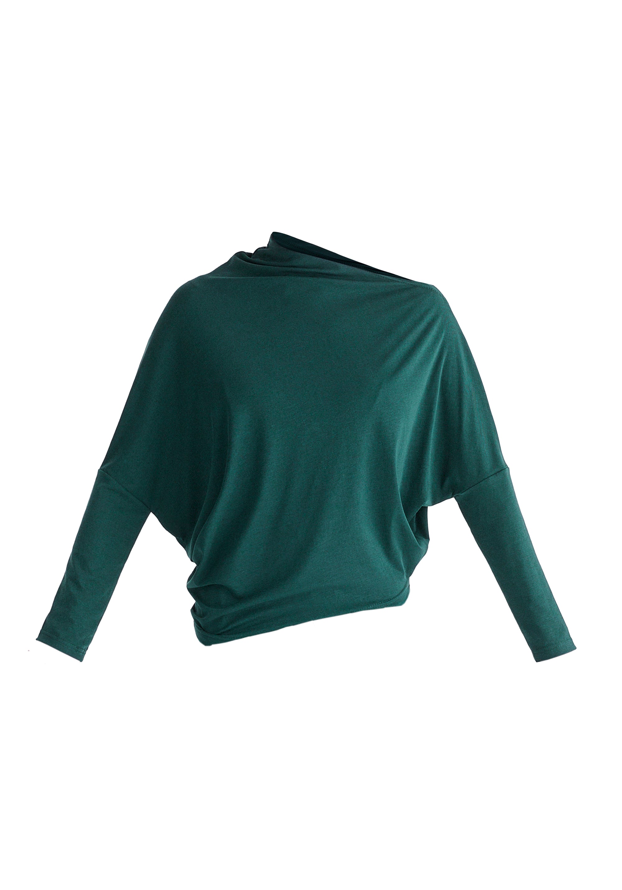 Asymmetric Draped Lyocell Jersey Top in Green Cutout