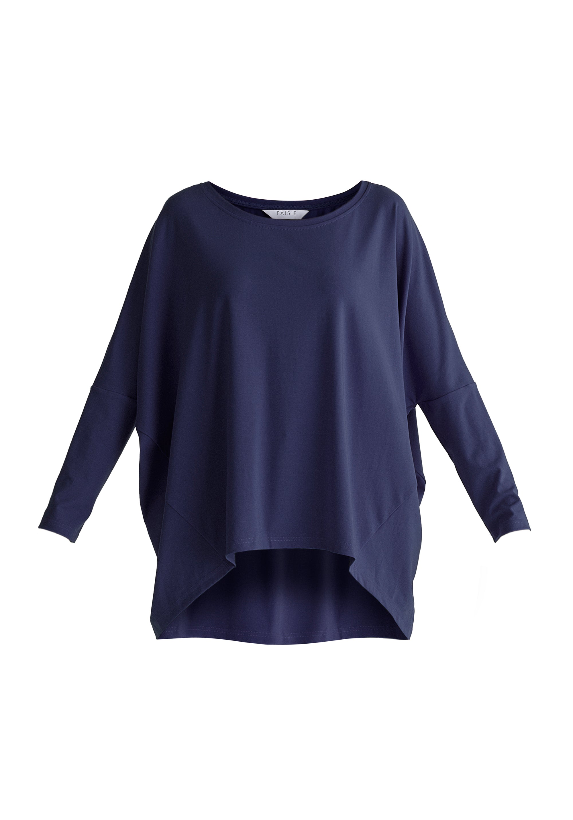 Wide Neck Oversized Lyocell Jersey Top in Navy Cutout