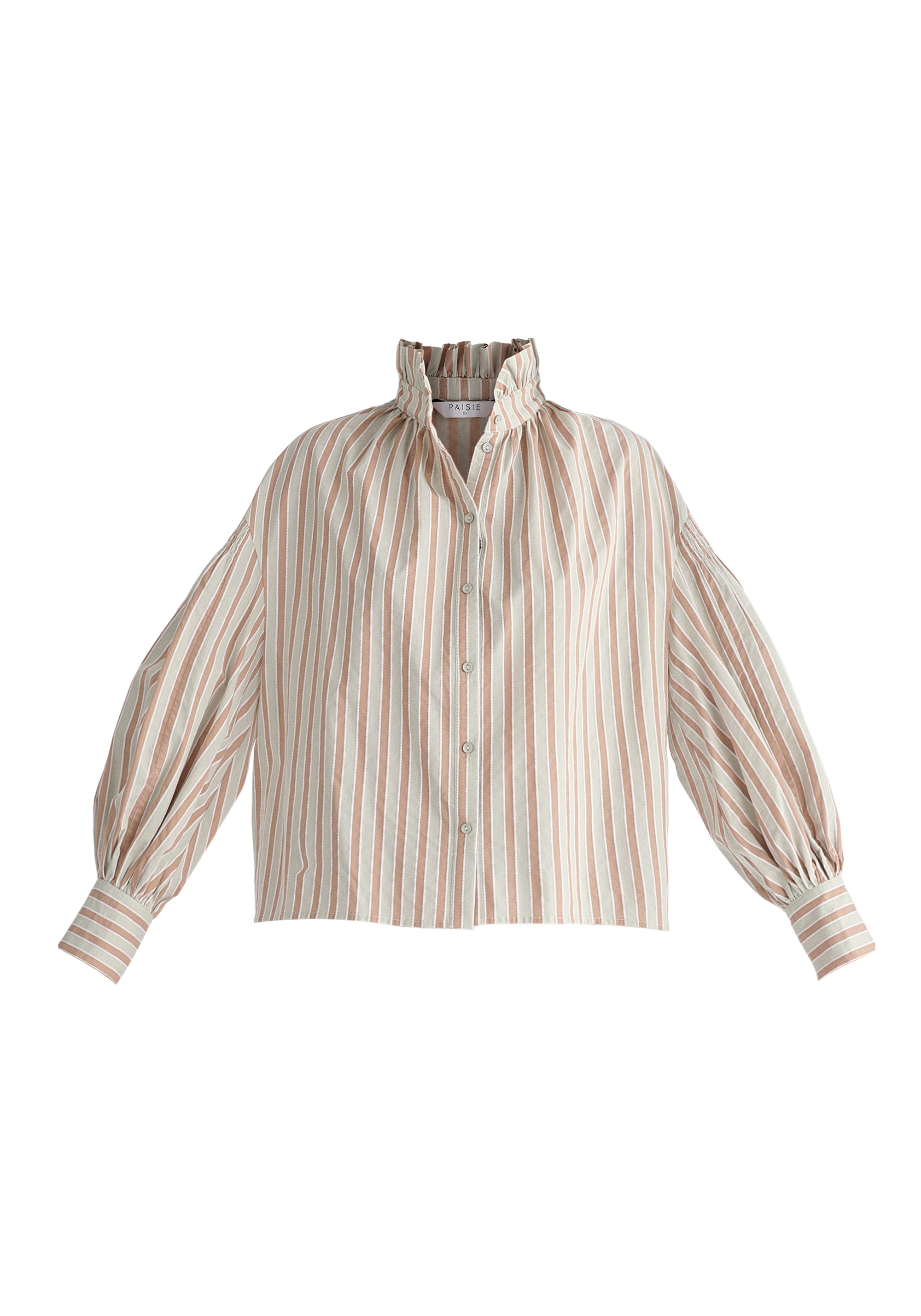 Striped Puff Sleeve Shirt with Ruffled Collar