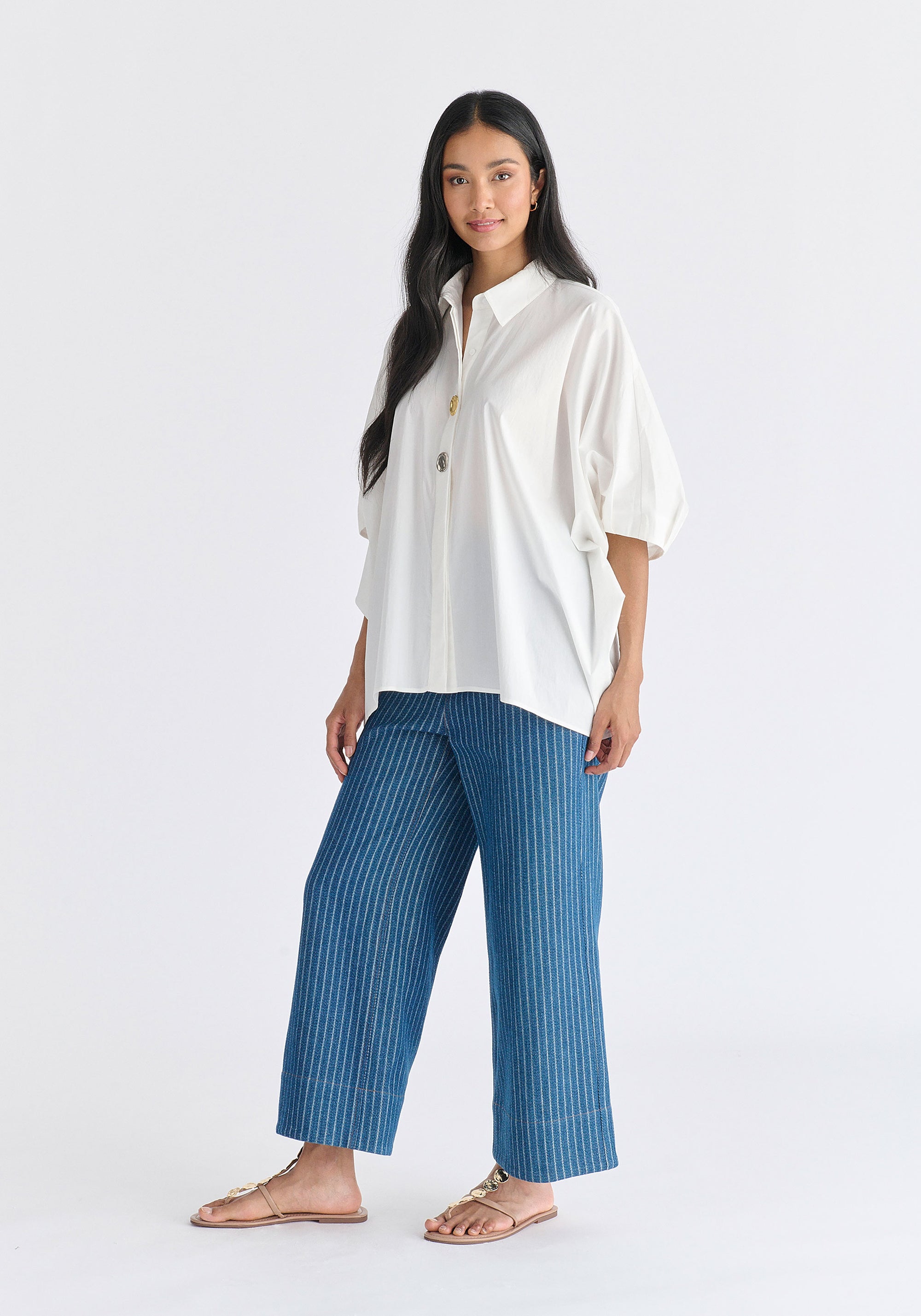 Metallic Button Details Oversized Blouse