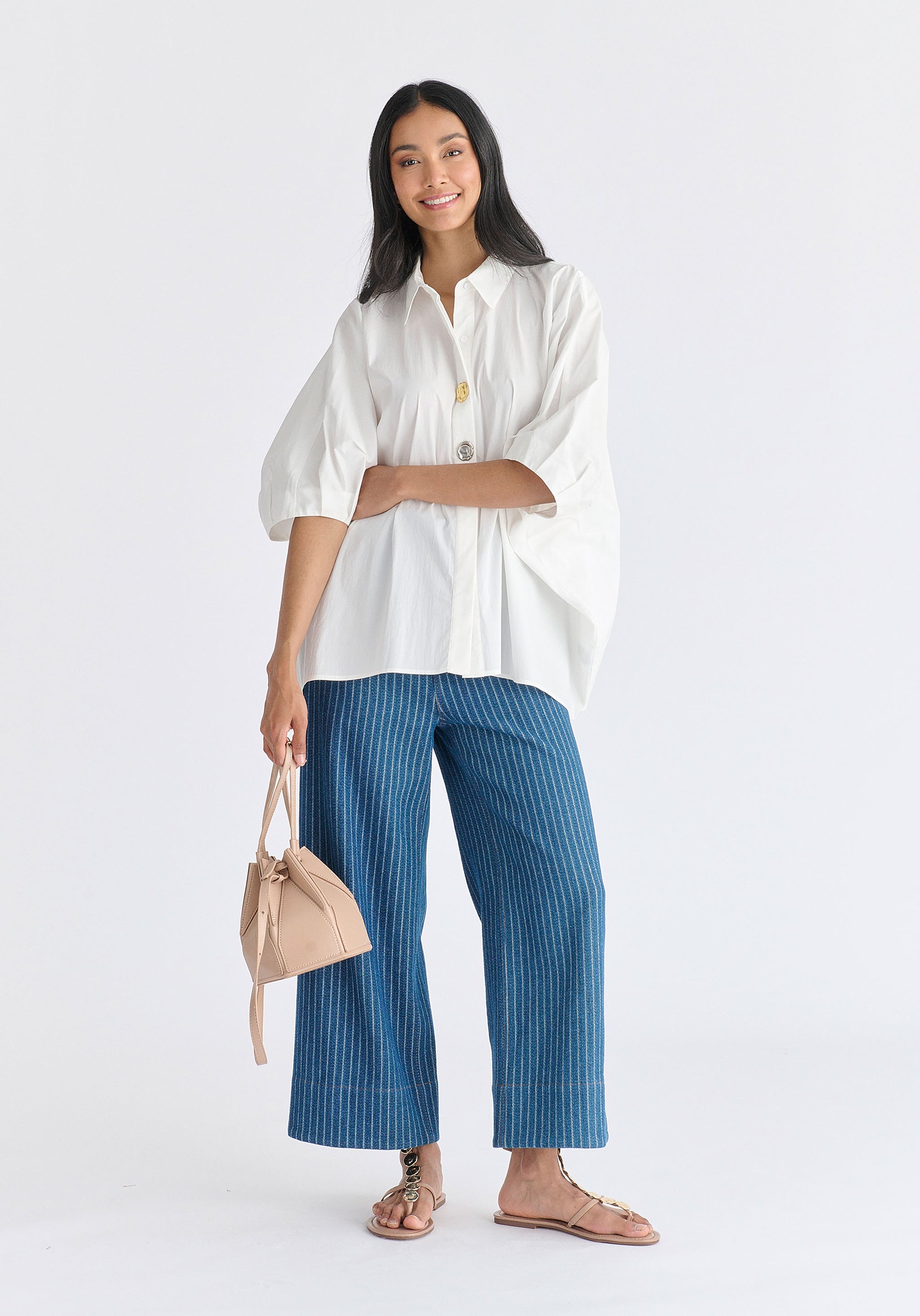 Metallic Button Details Oversized Blouse