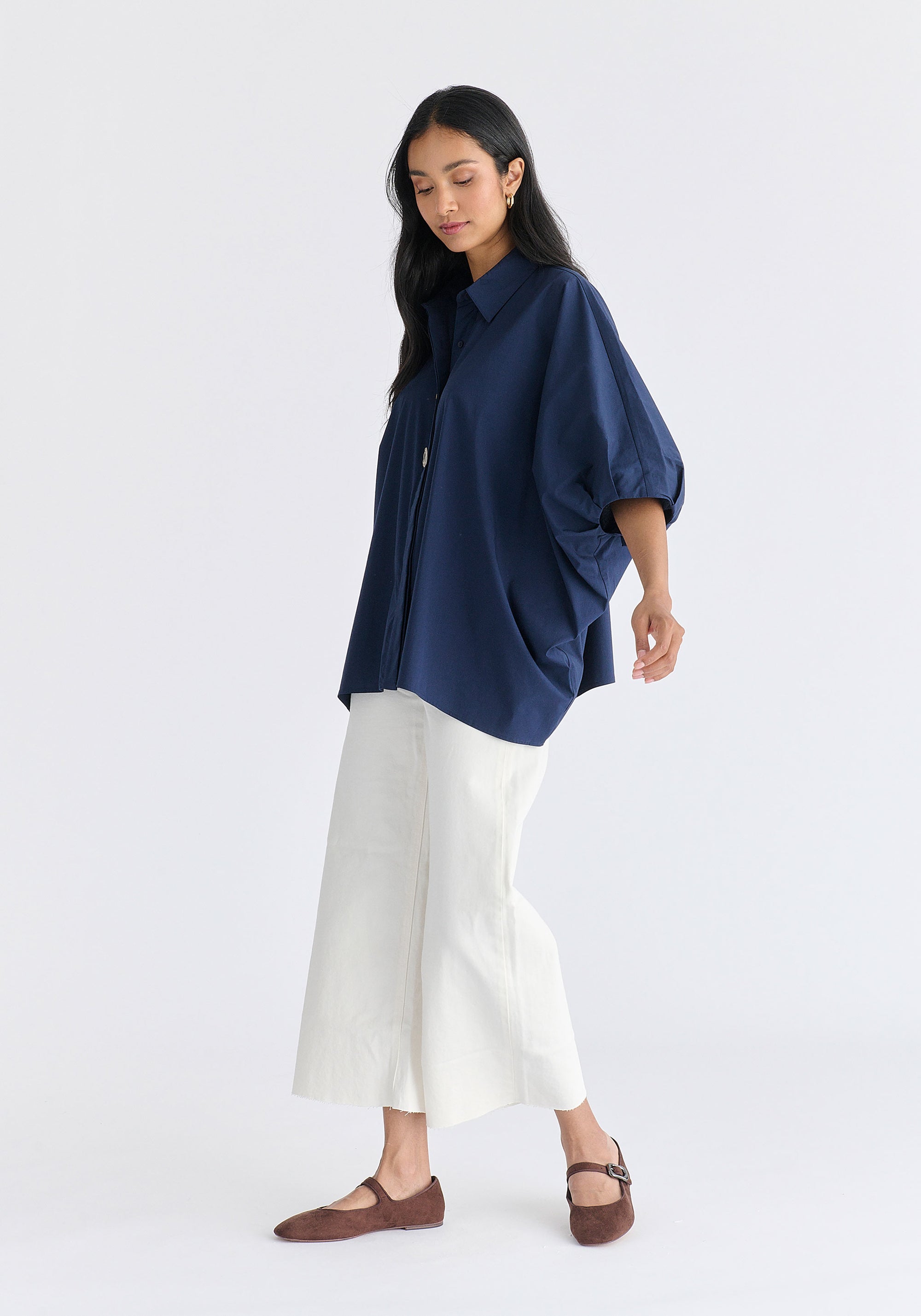 Metallic Button Details Oversized Blouse