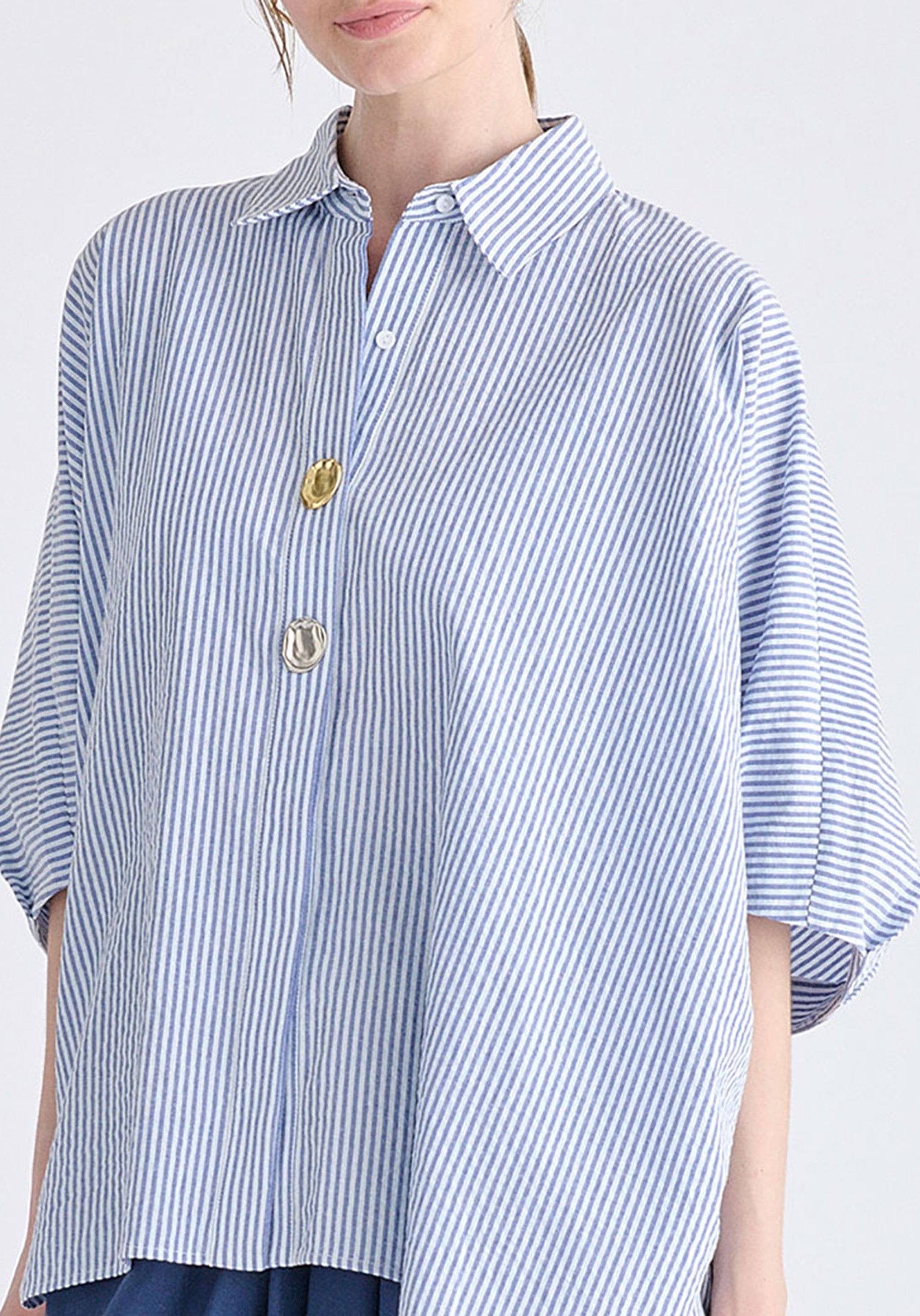 Metallic Button Details Oversized Blouse