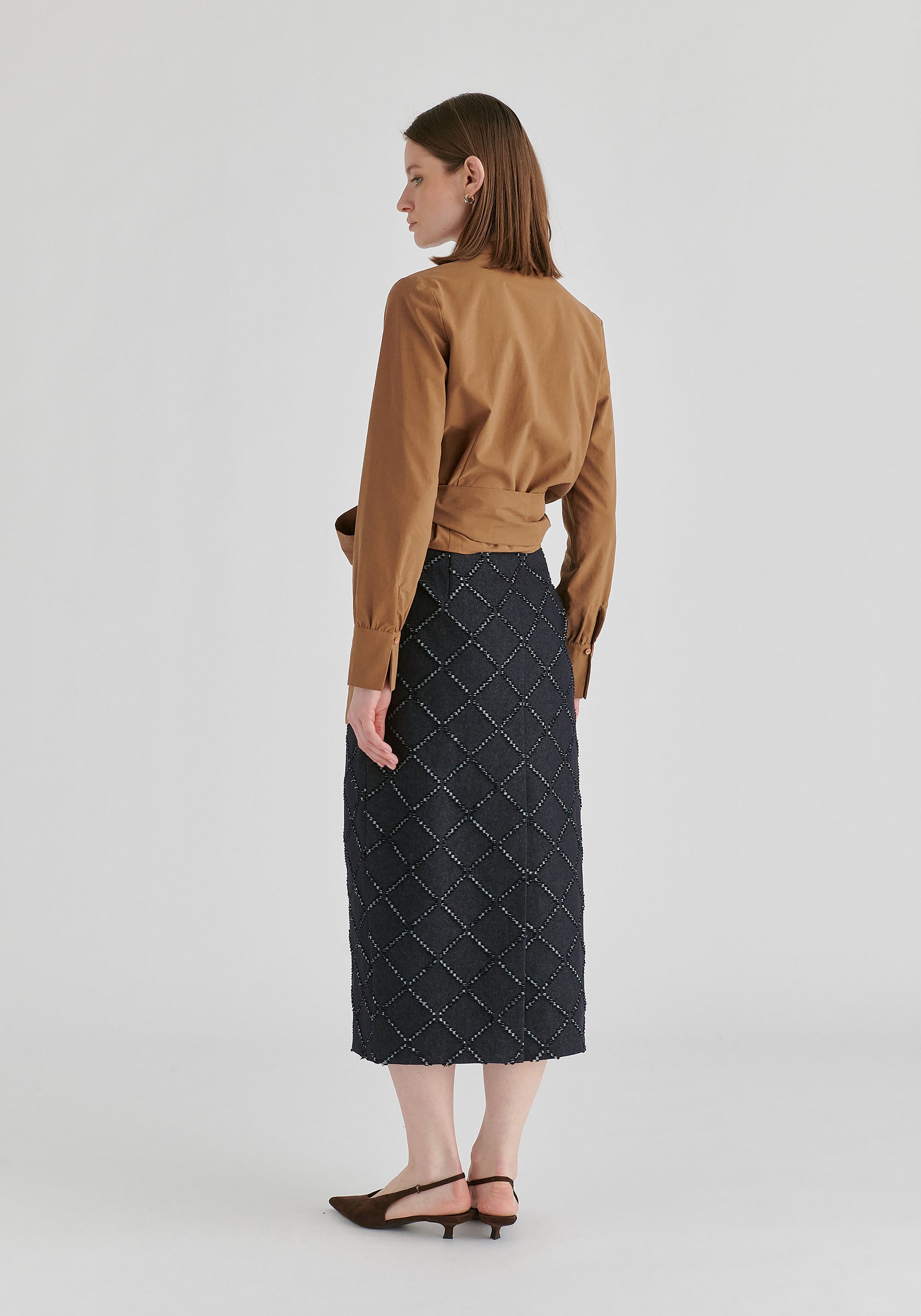 Split Collarless Wrap Top with Side-Tie Waist