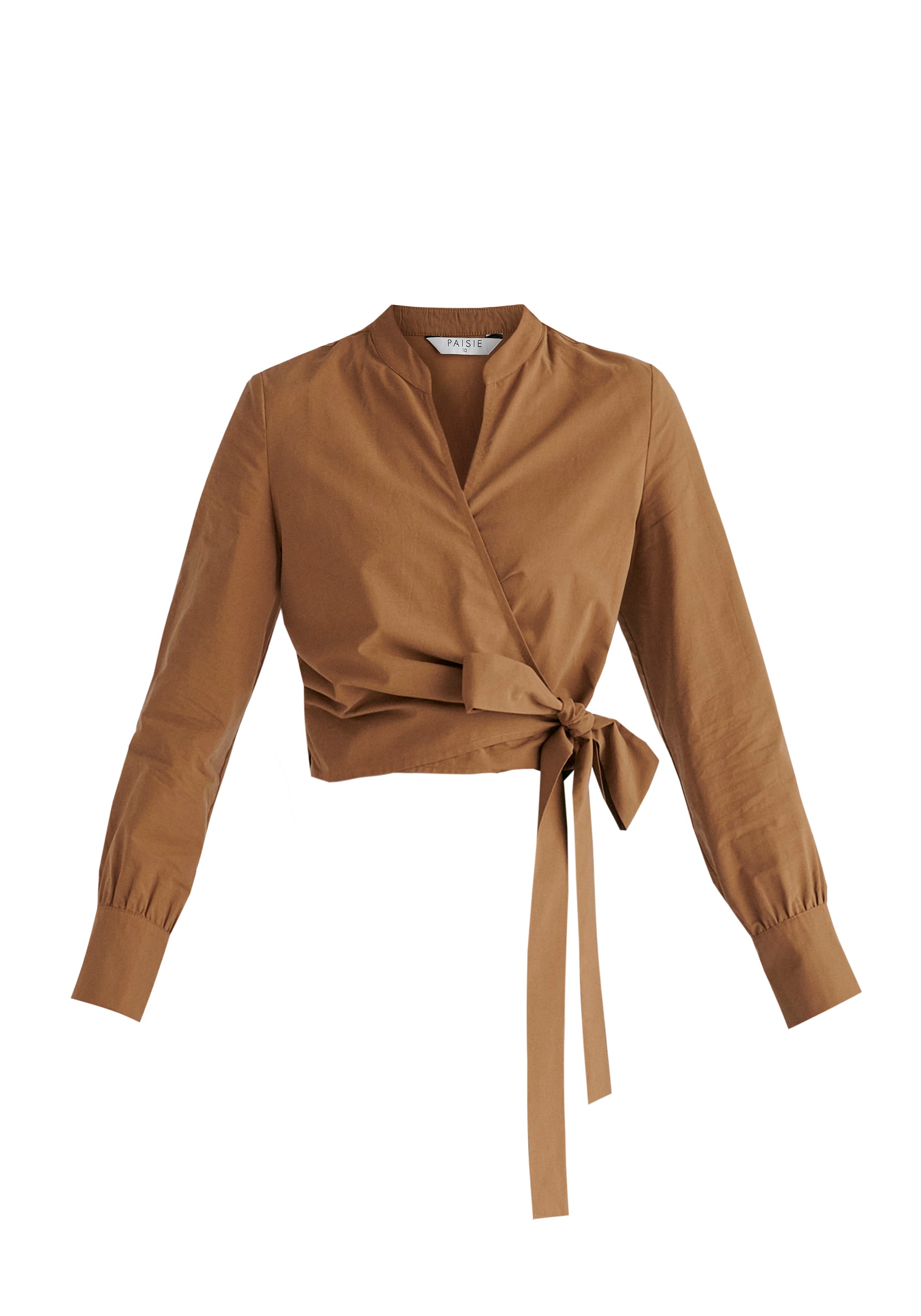 Split Collarless Wrap Top with Side-Tie Waist