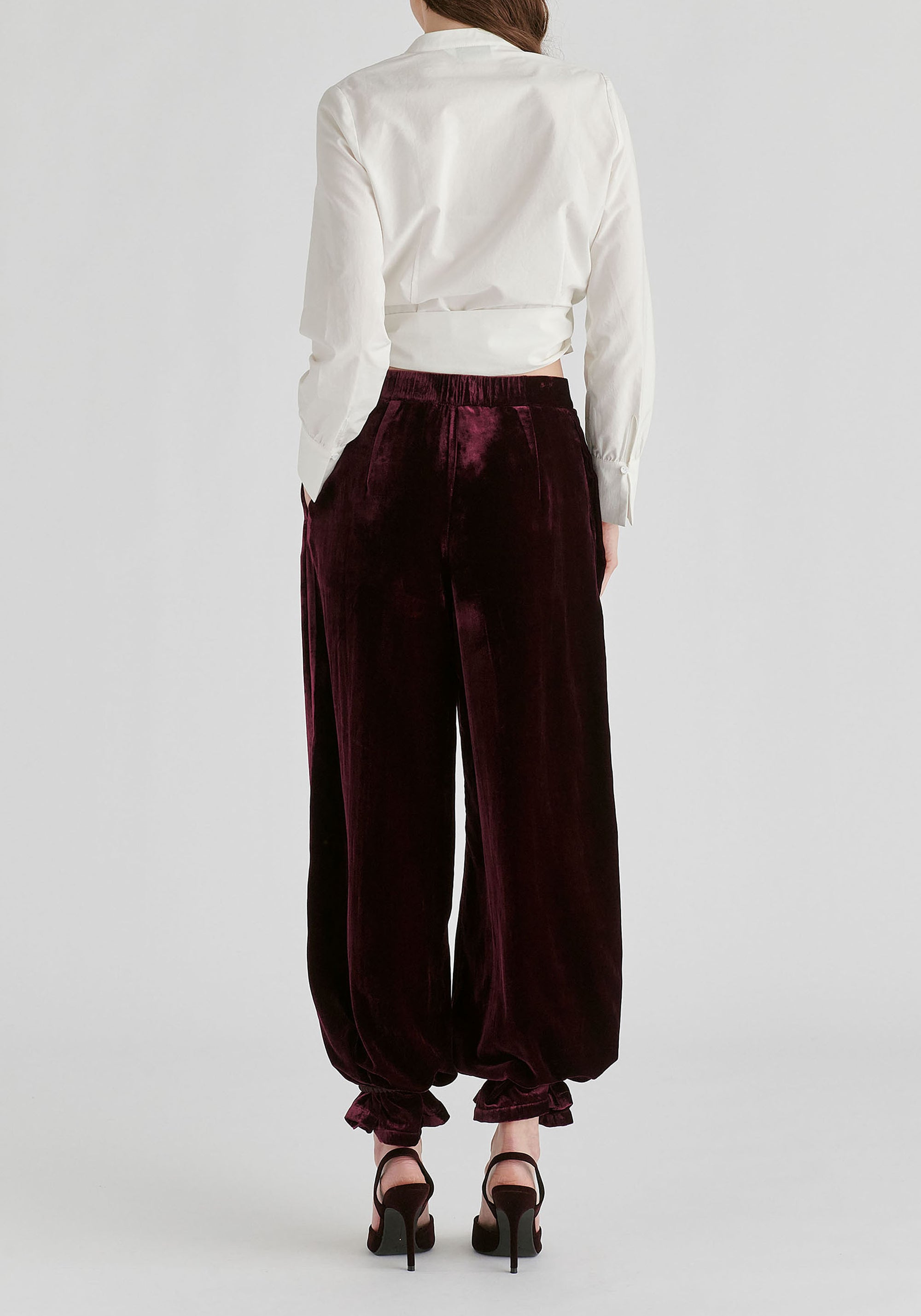 Split Collarless Wrap Top with Side-Tie Waist