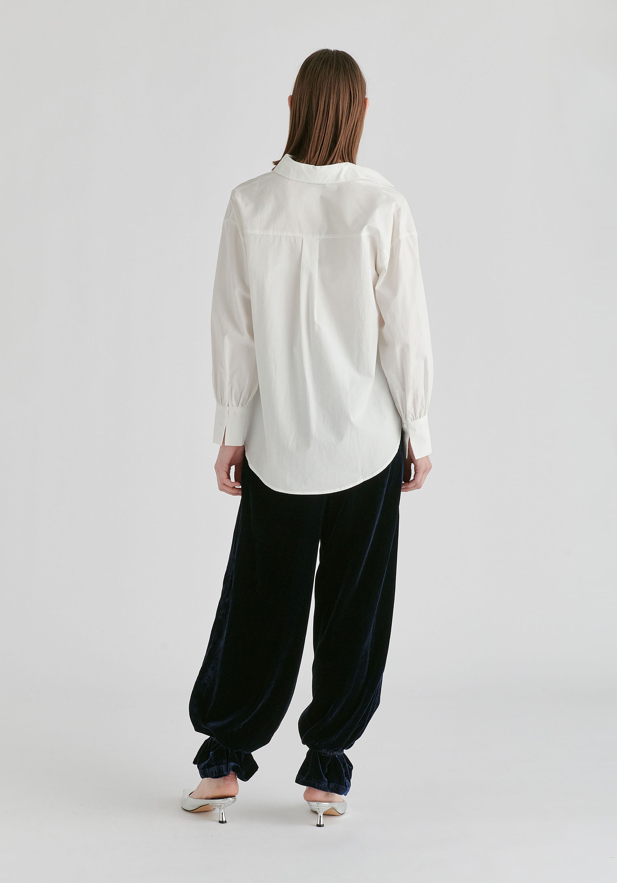 2-Piece Pleated Waist Shirt Set with Lace Cami Underlay in White Back