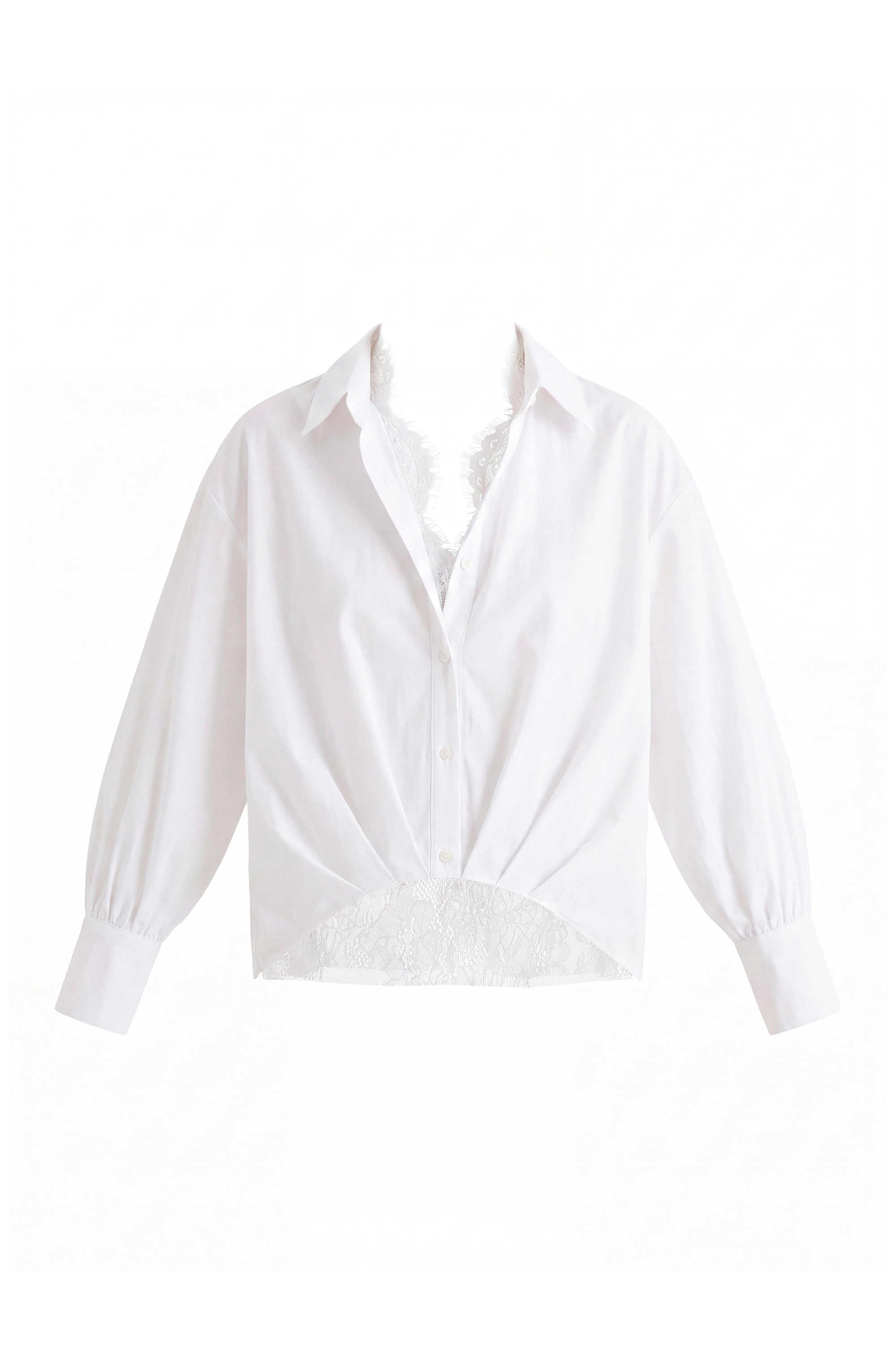 2-Piece Pleated Waist Shirt Set with Lace Cami Underlay in White Cutout