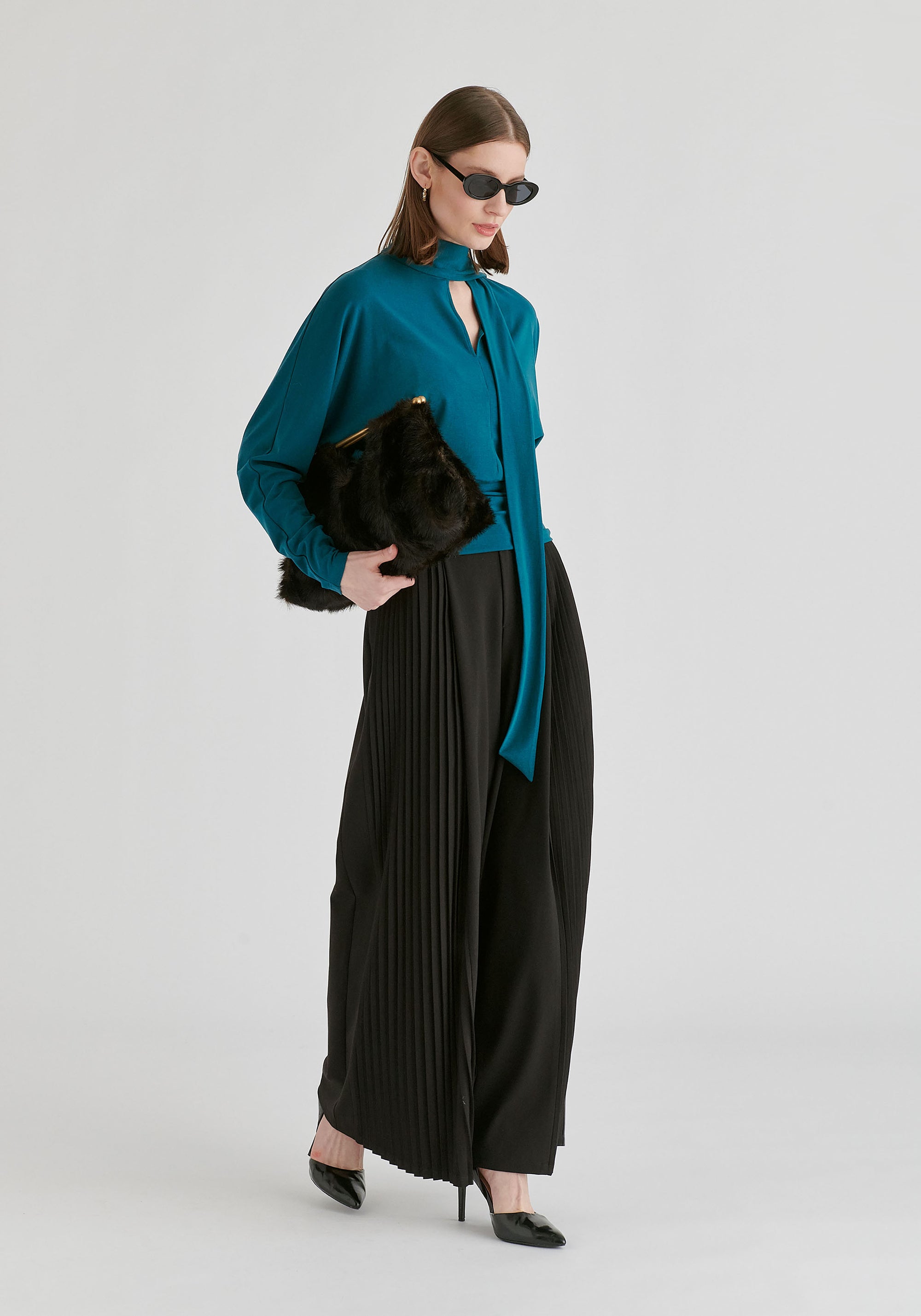 Convertible Scarf-Neck Lyocell Jersey Top with Ruched Waist