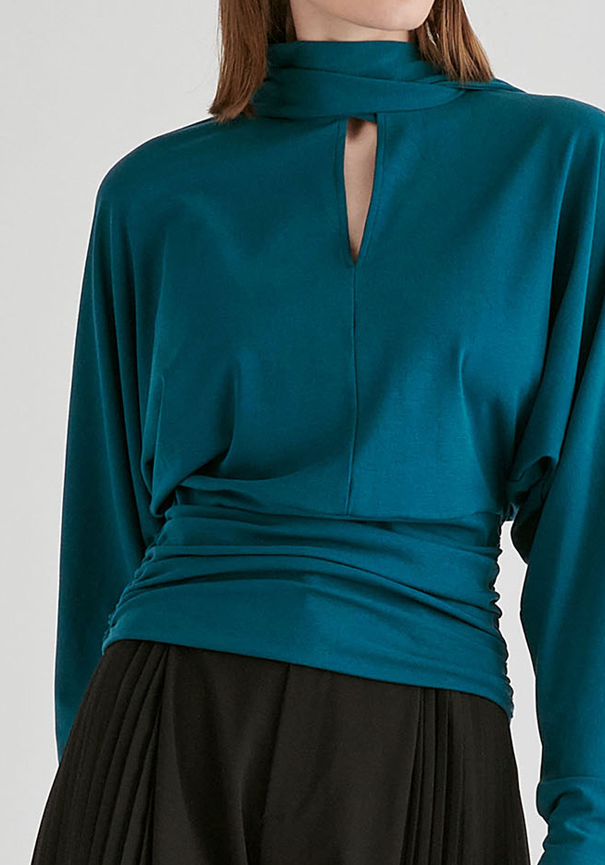 Convertible Scarf-Neck Lyocell Jersey Top with Ruched Waist