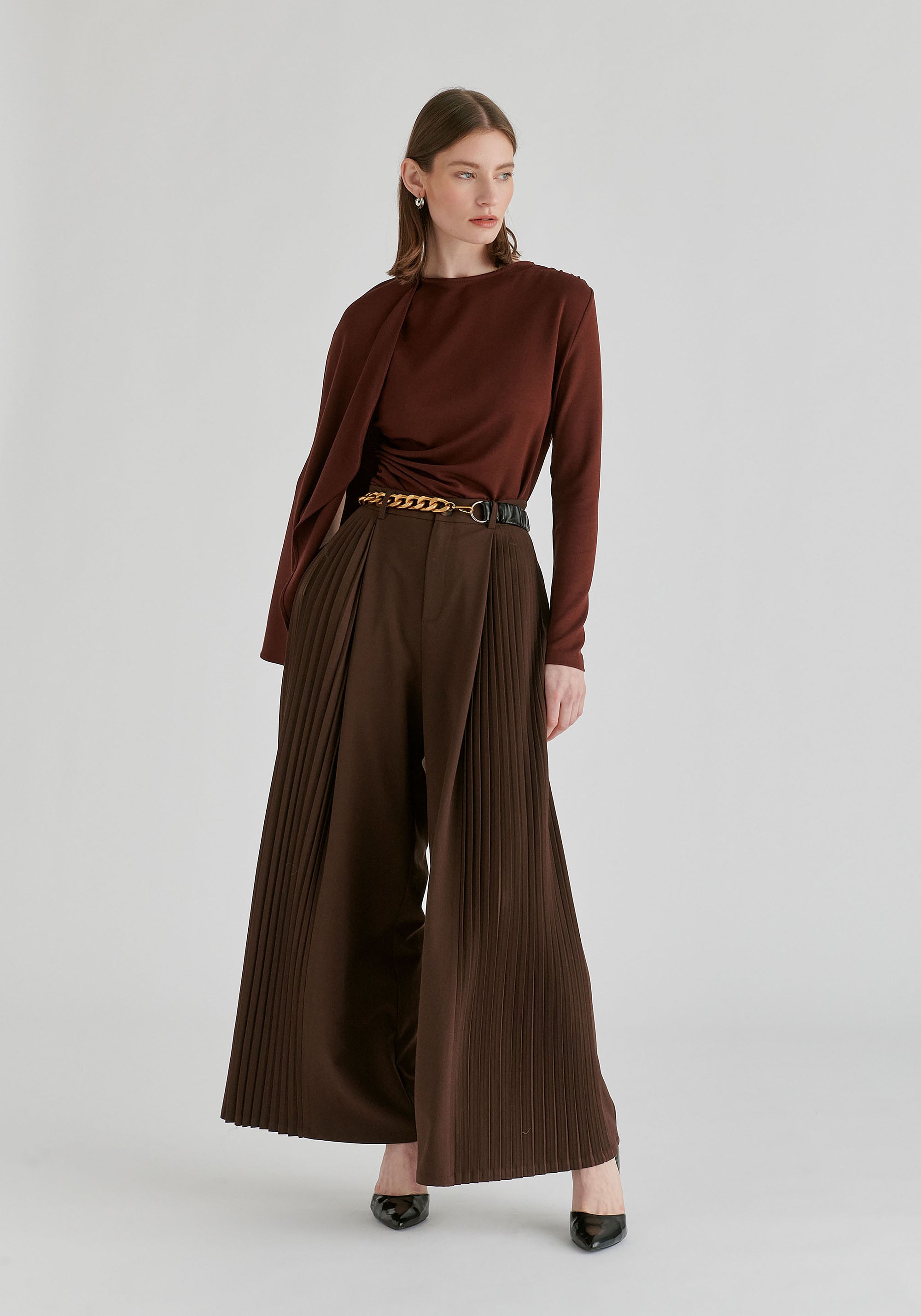 Asymmetrical Cape Sleeve Lyocell Jersey Top