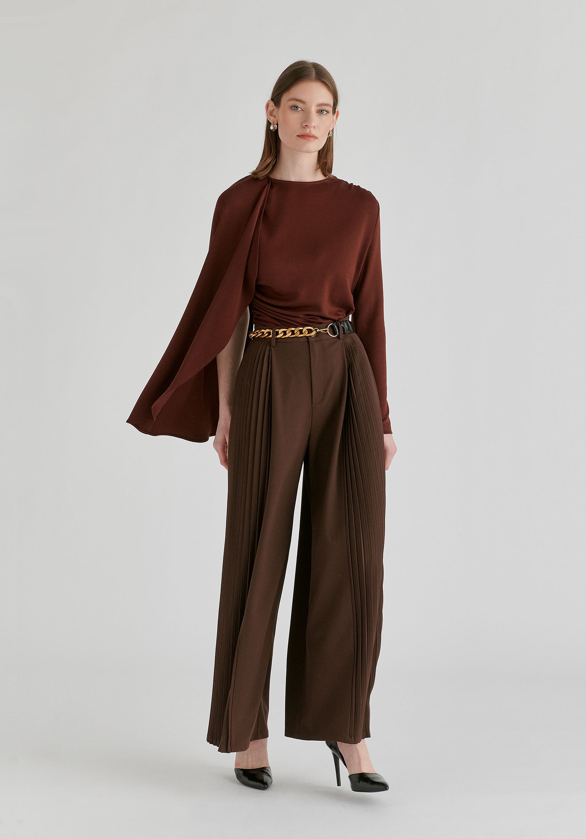 Asymmetrical Cape Sleeve Lyocell Jersey Top