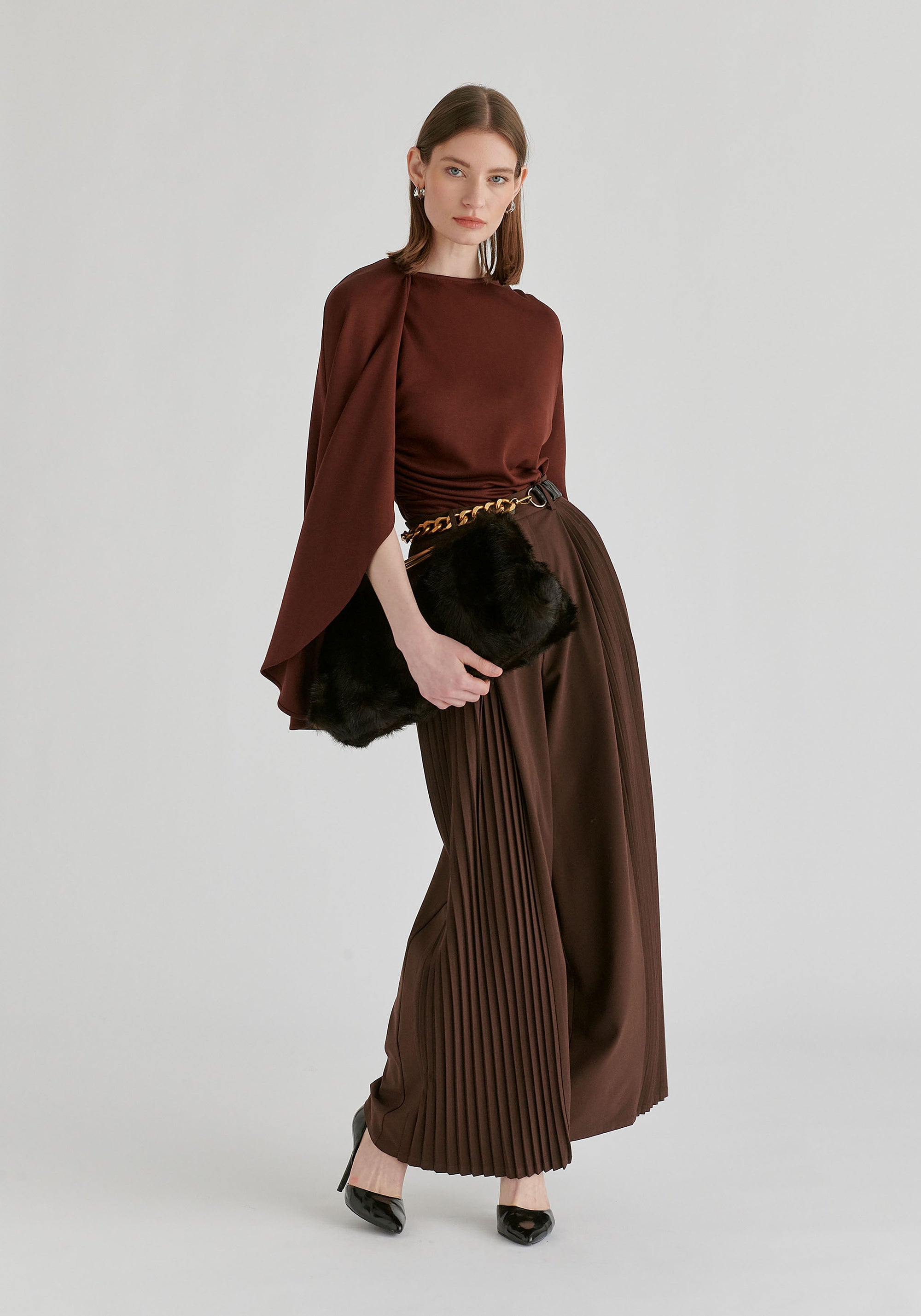 Asymmetrical Cape Sleeve Lyocell Jersey Top