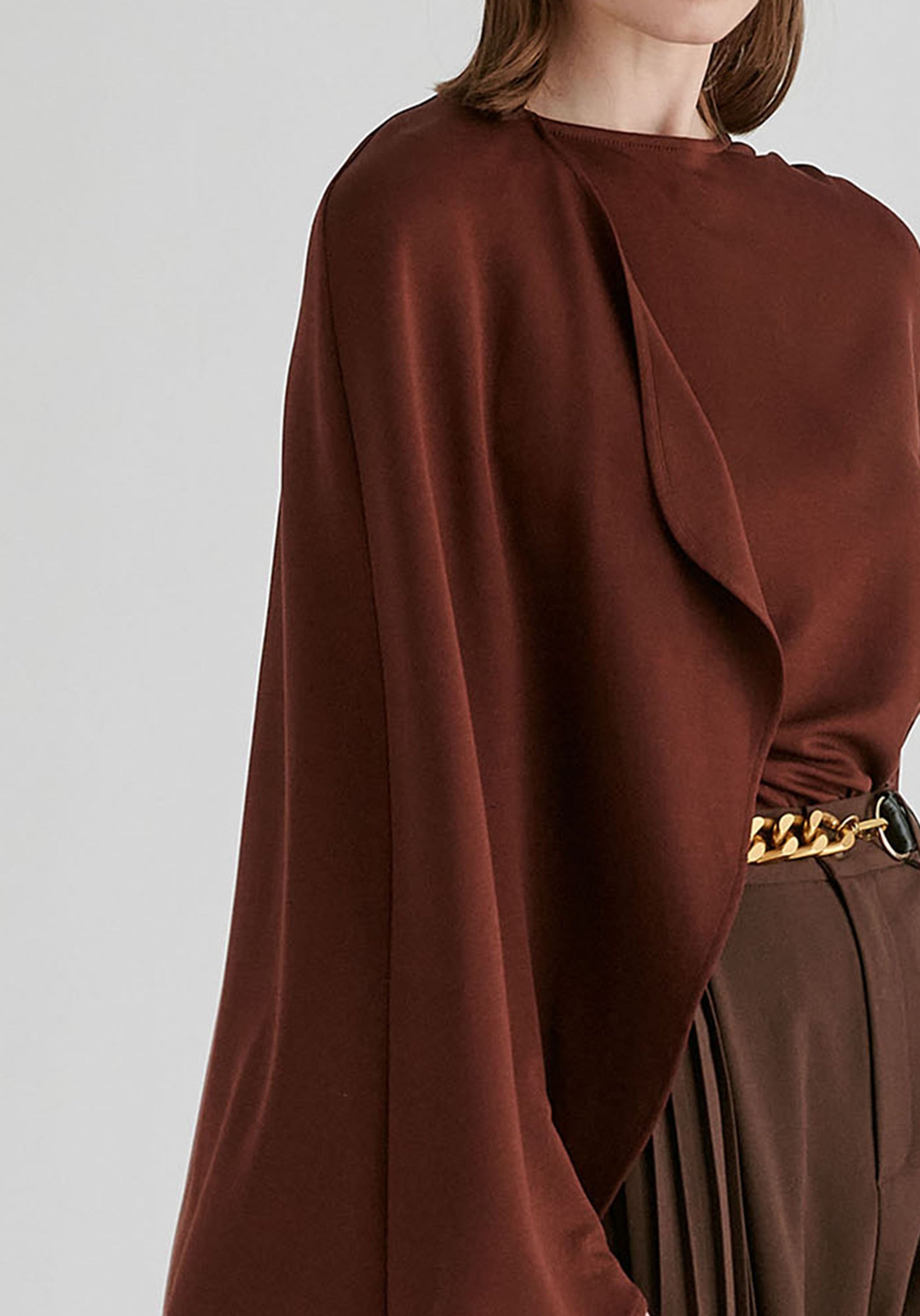 Asymmetrical Cape Sleeve Lyocell Jersey Top