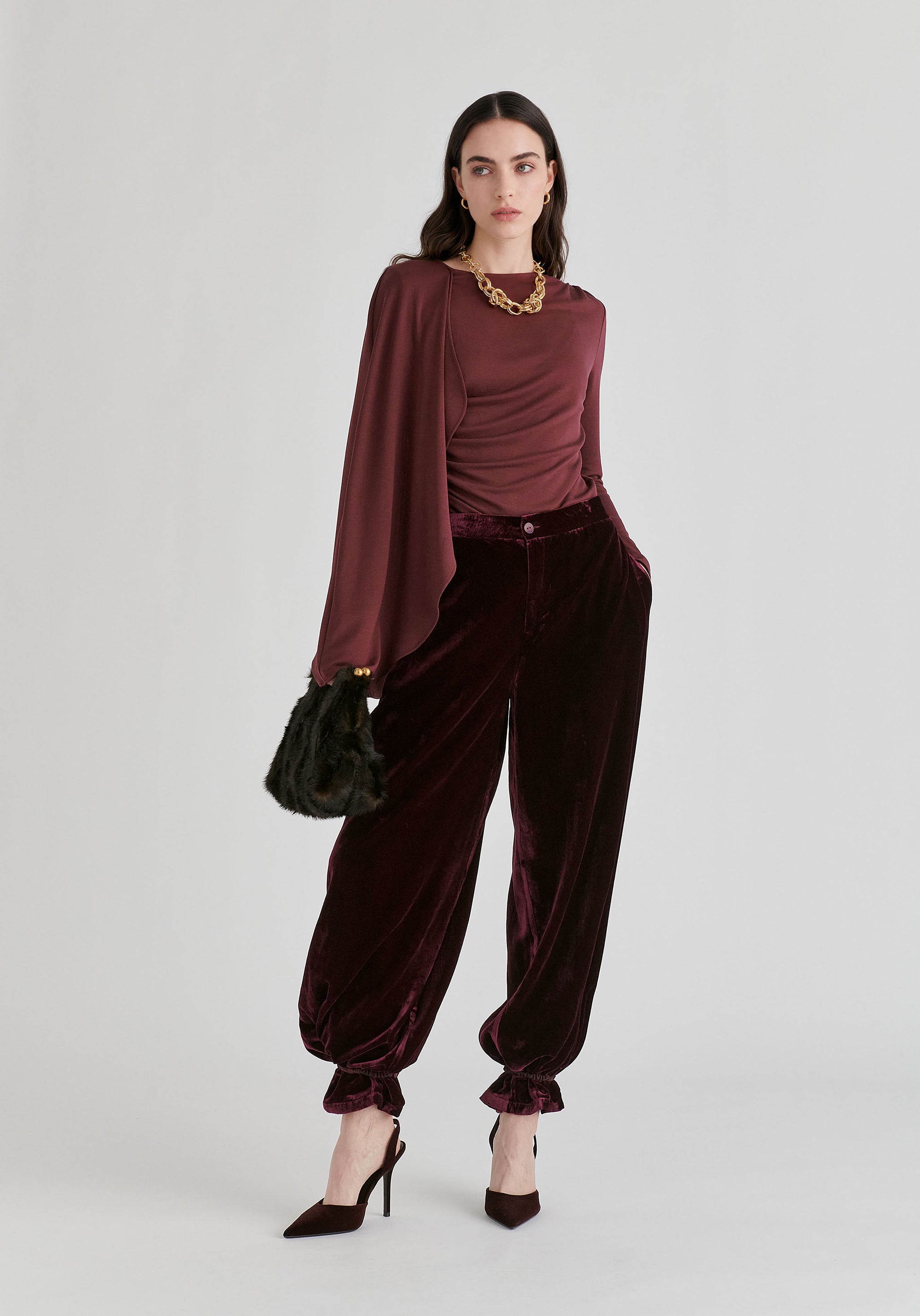 Asymmetrical Cape Sleeve Lyocell Jersey Top