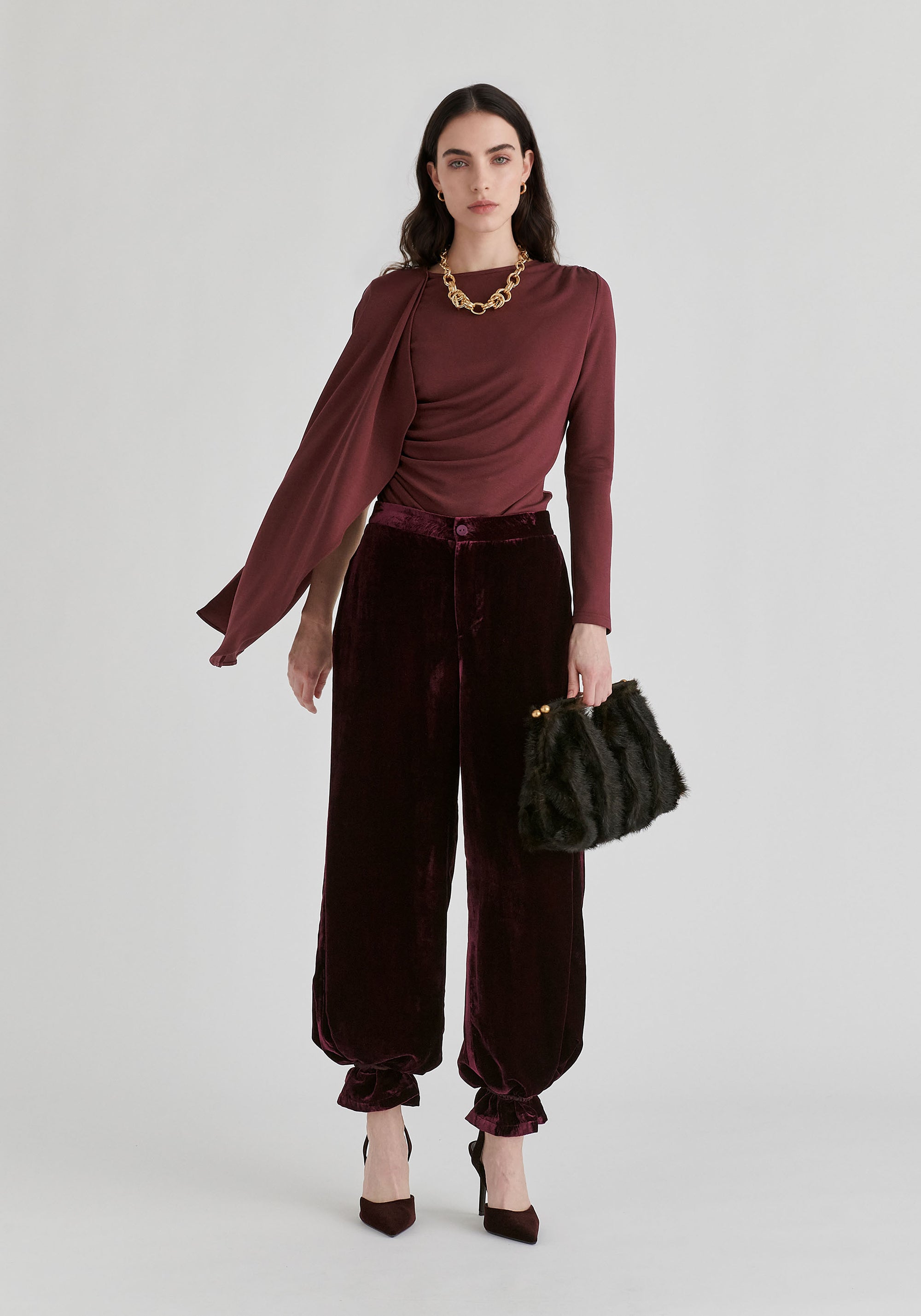 Asymmetrical Cape Sleeve Lyocell Jersey Top