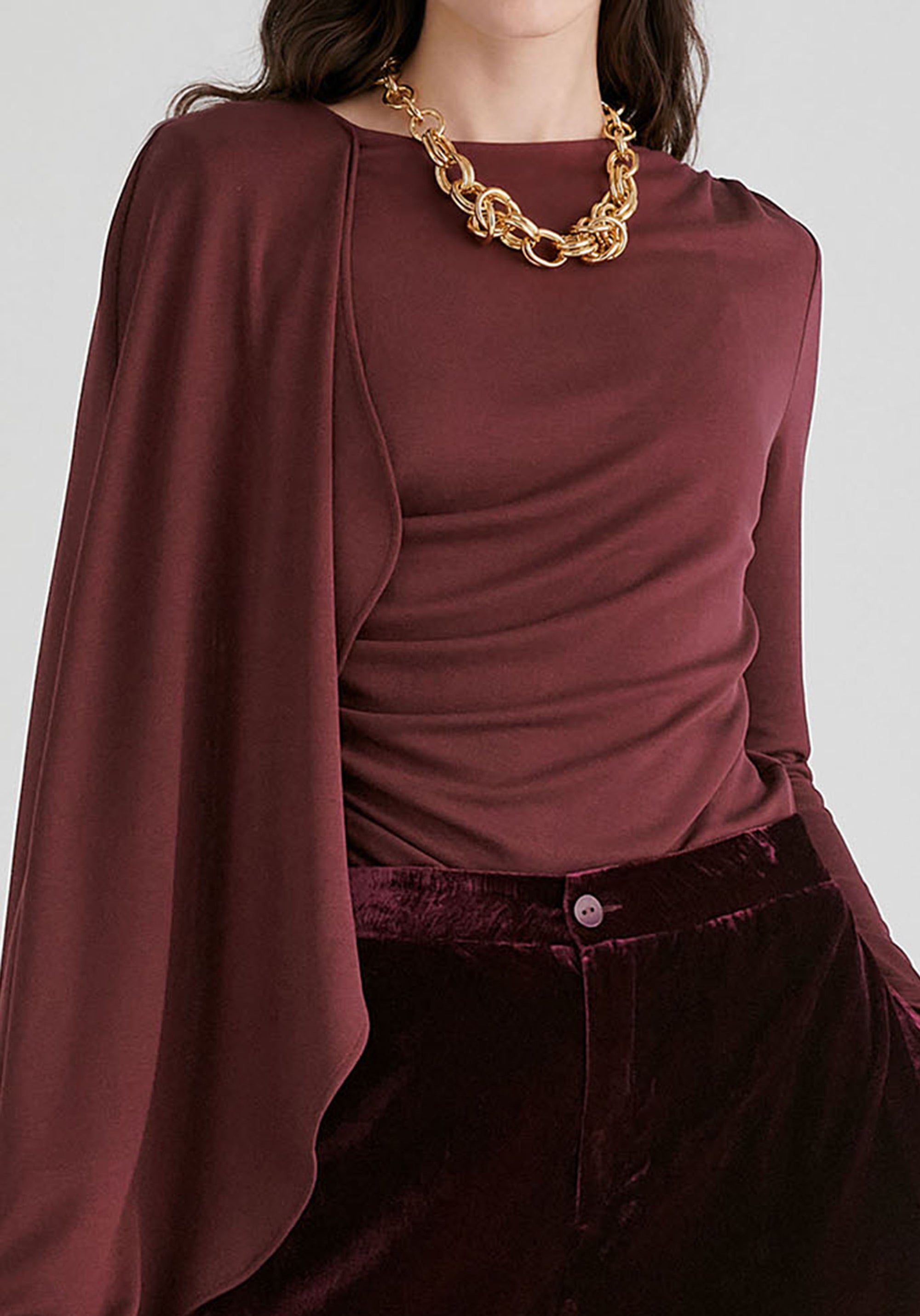 Asymmetrical Cape Sleeve Lyocell Jersey Top