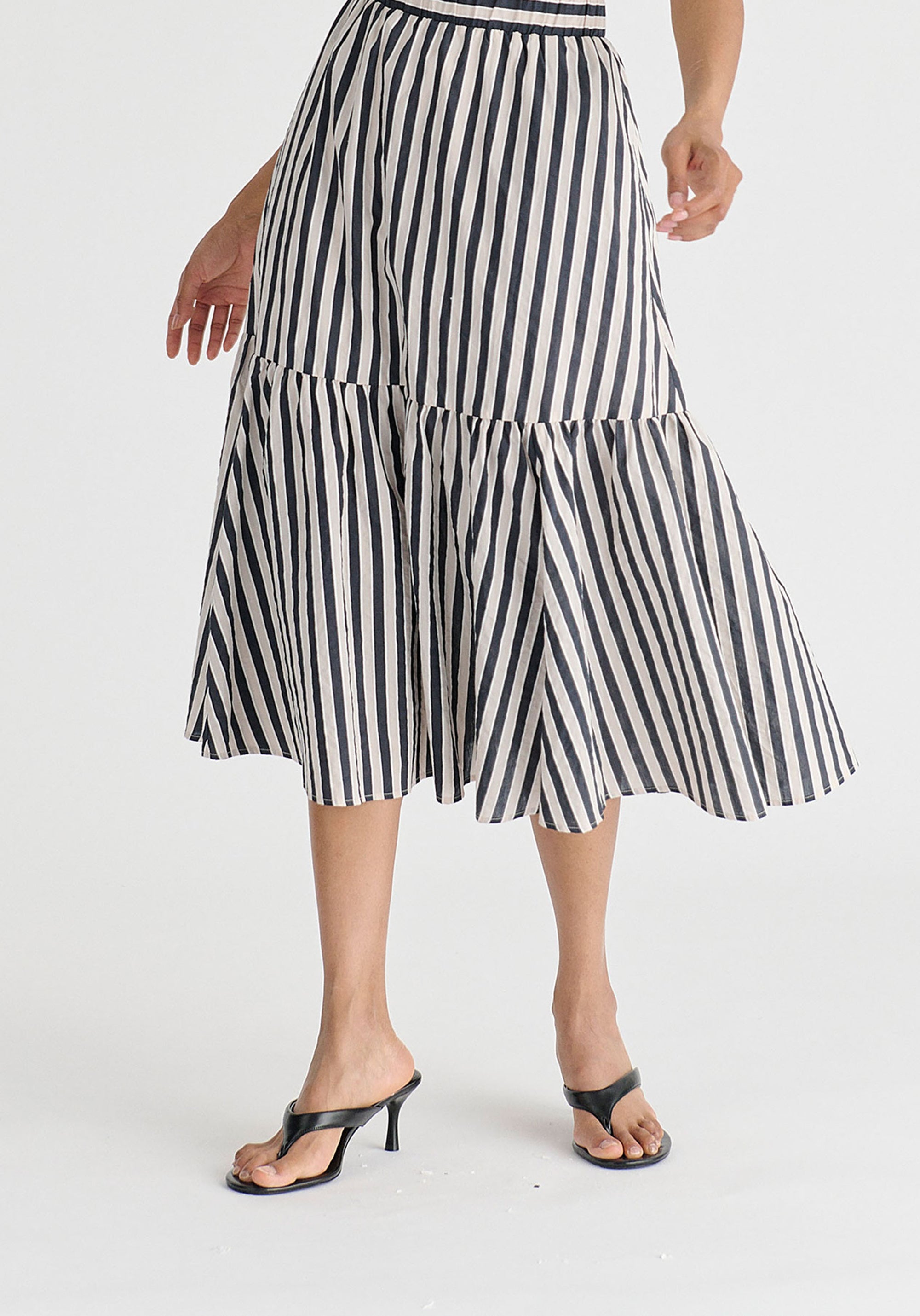 Tiered Striped Midi Skirt