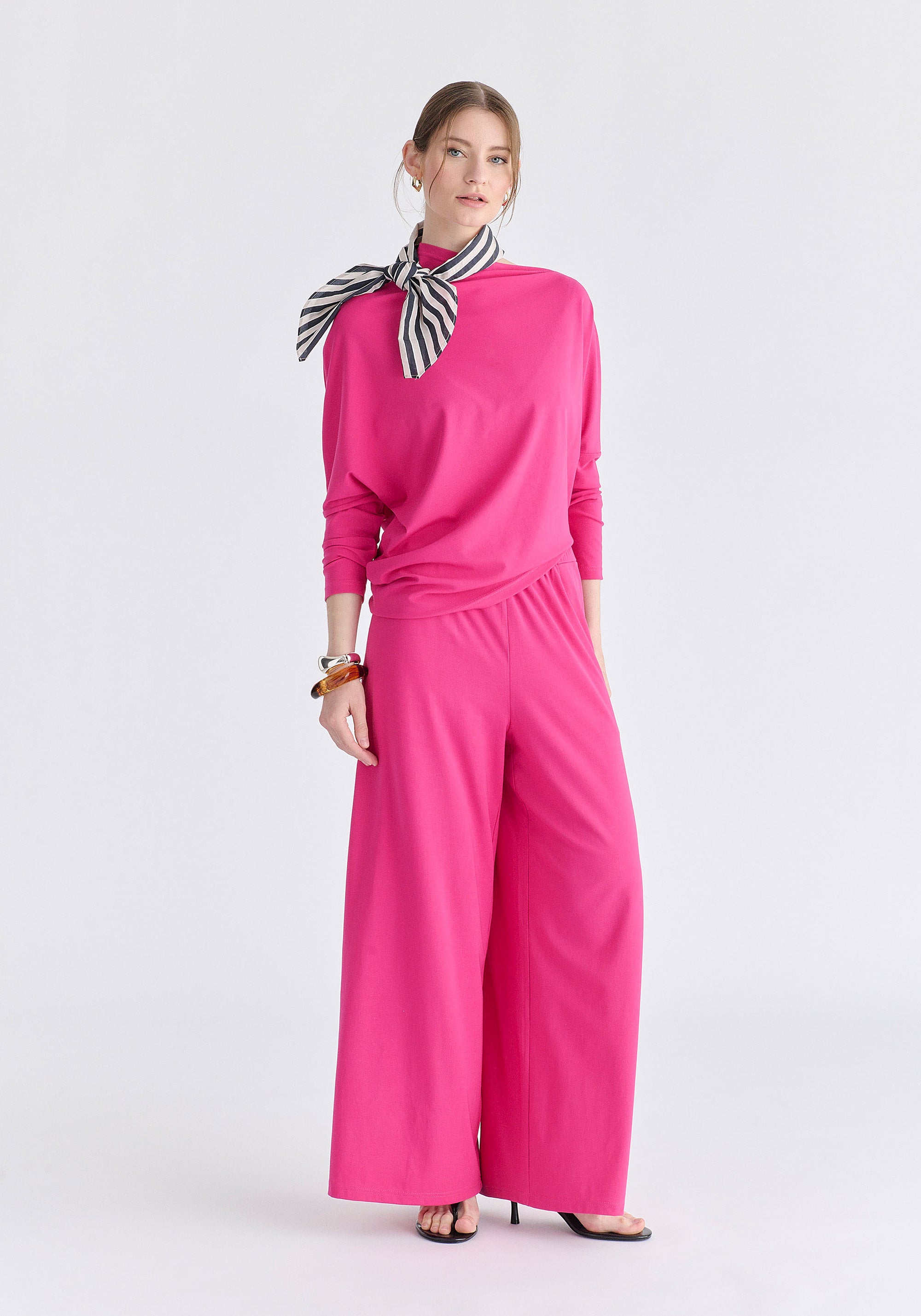 Wide Leg Lyocell Jersey Trousers in Hot Pink Front