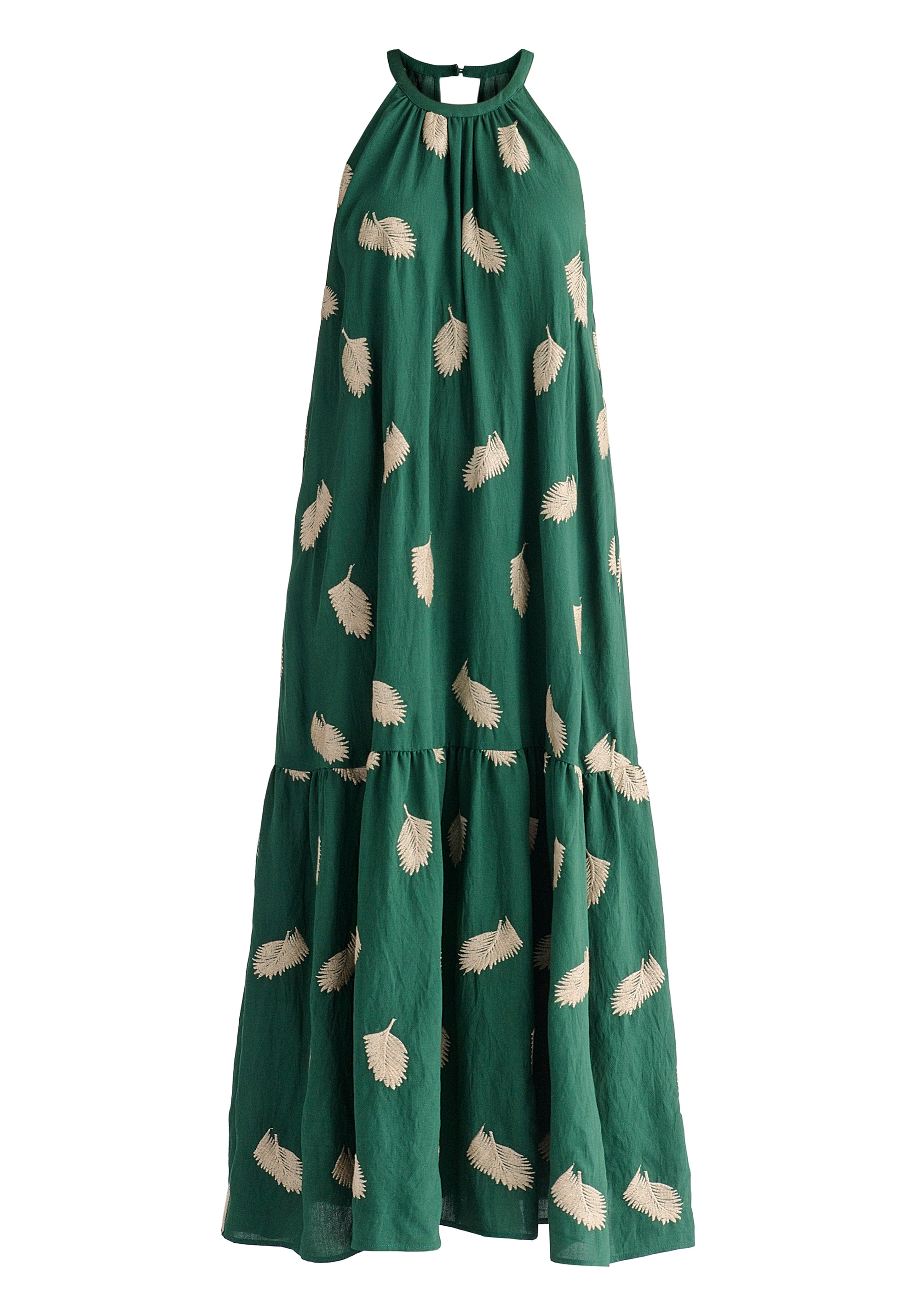 Leaf Embroidered Halterneck Maxi Dress