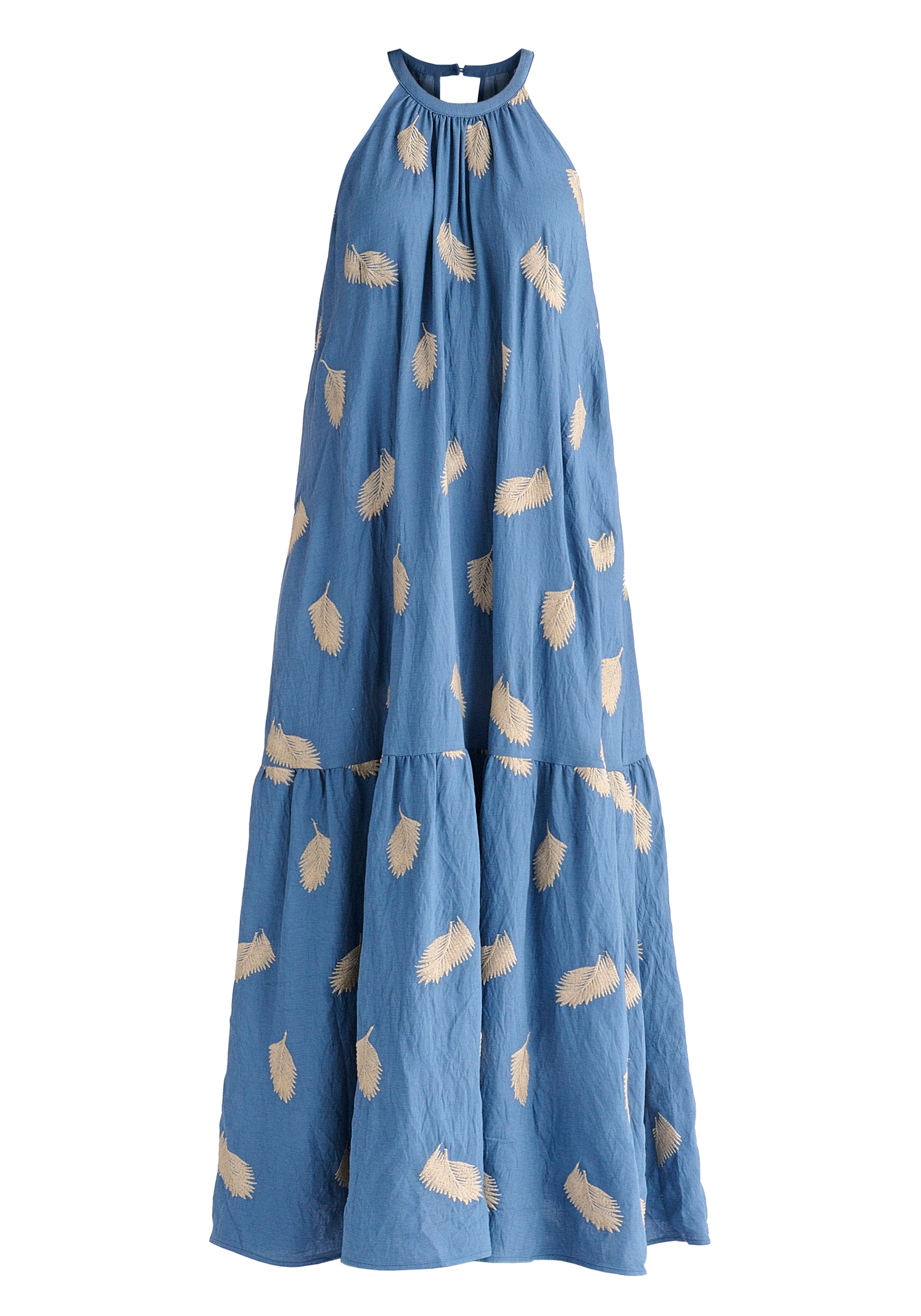 Leaf Embroidered Halterneck Maxi Dress