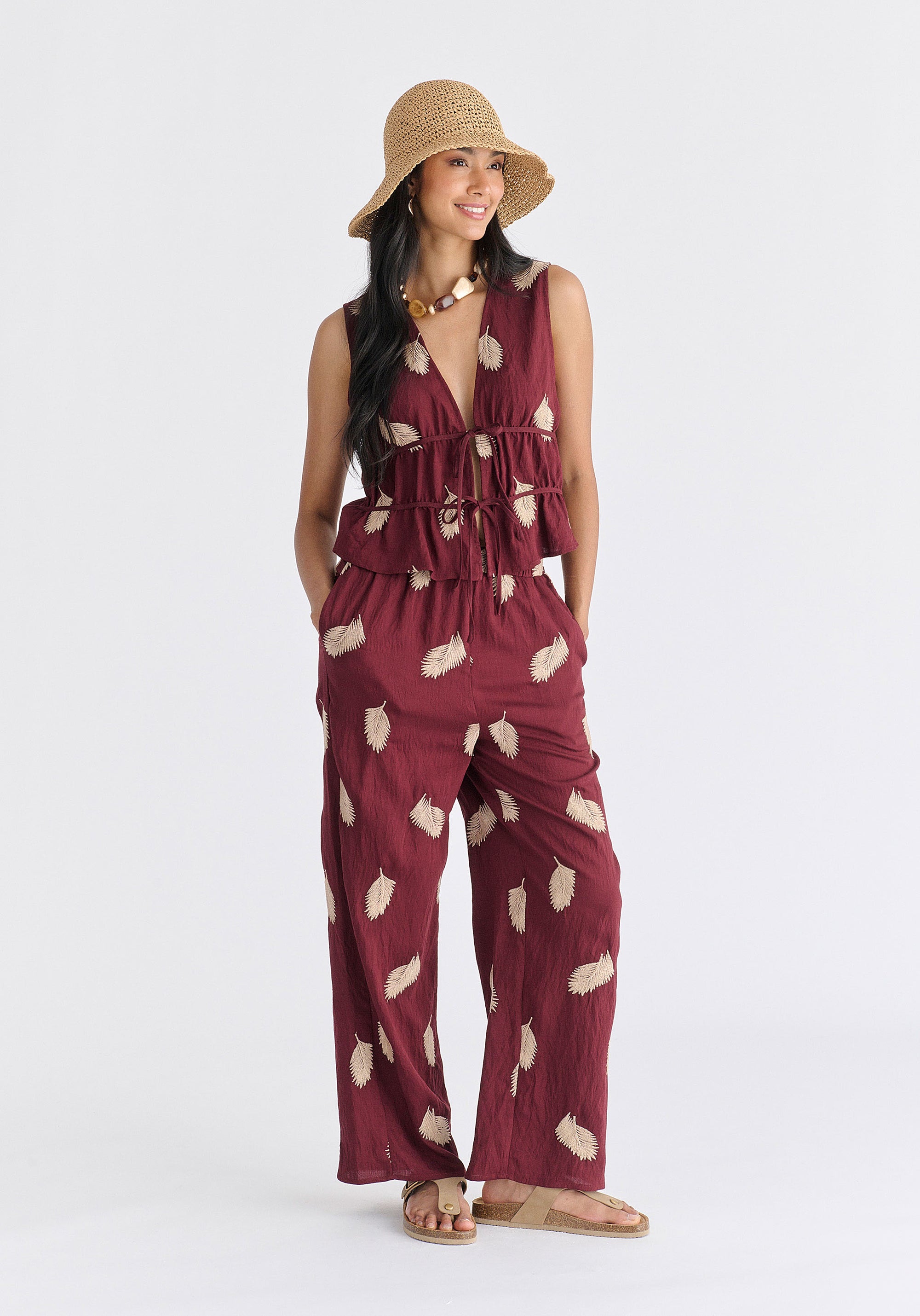 Leaf Embroidered Trousers