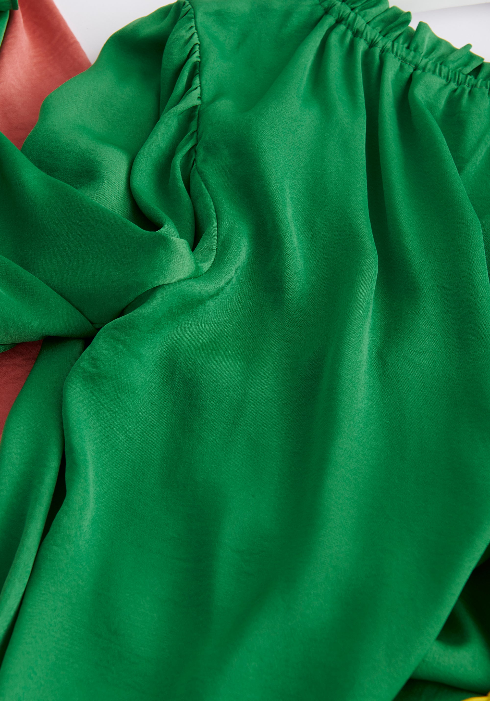 Paisie Ruched Waist Jumpsuit in Green Fabric