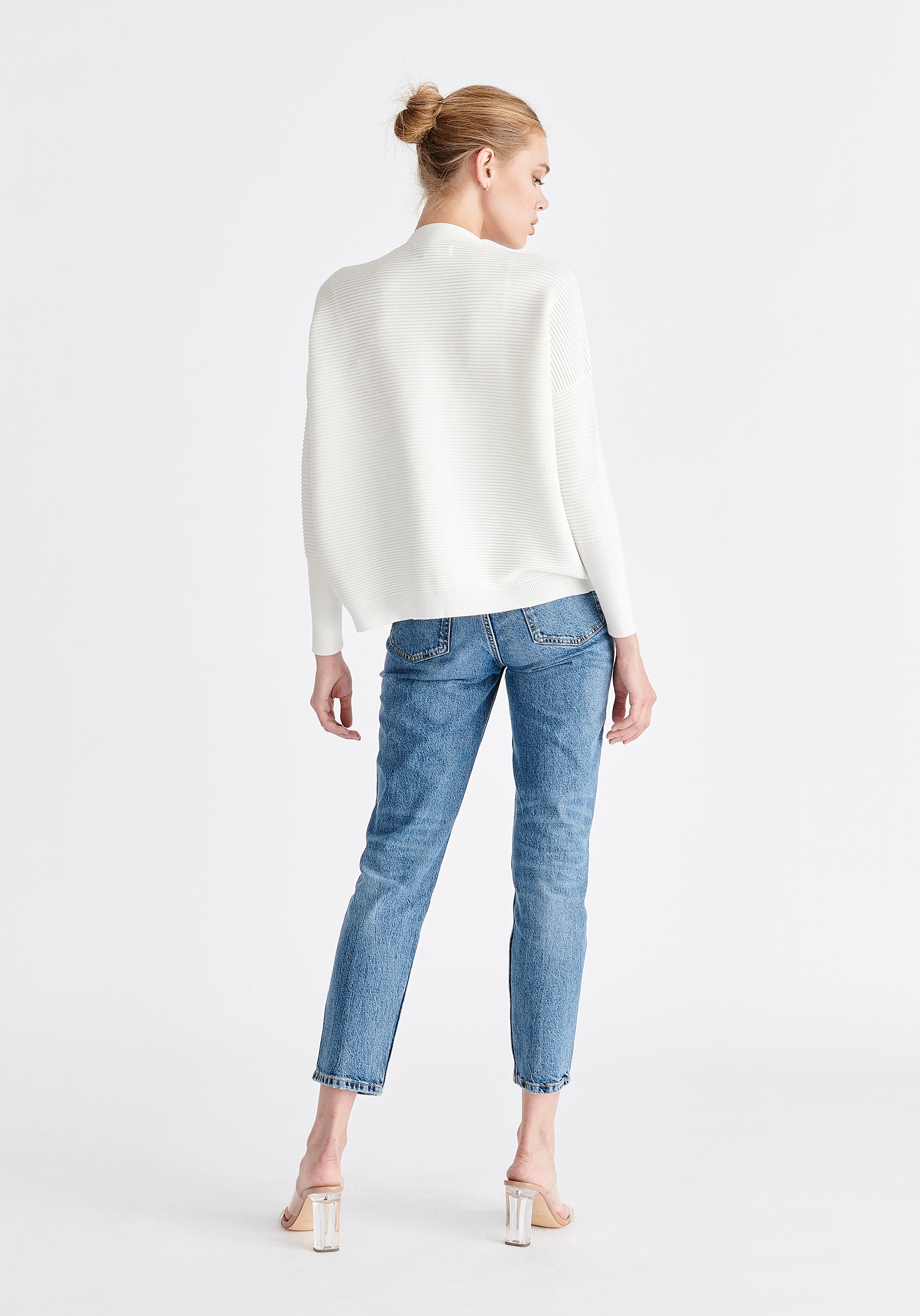 Paisie Ribbed Oversized Wrap Cardigan in White Back