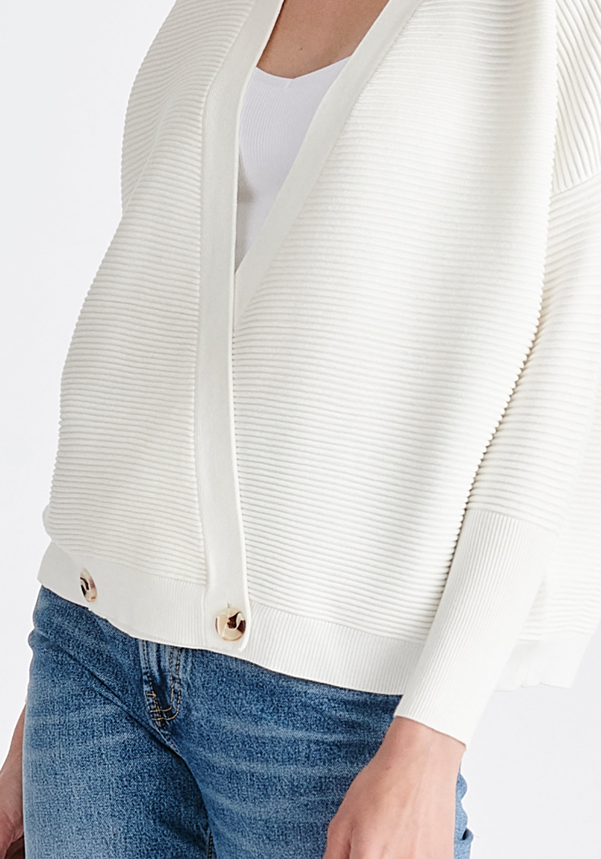 Paisie Ribbed Oversized Wrap Cardigan in White Close Up