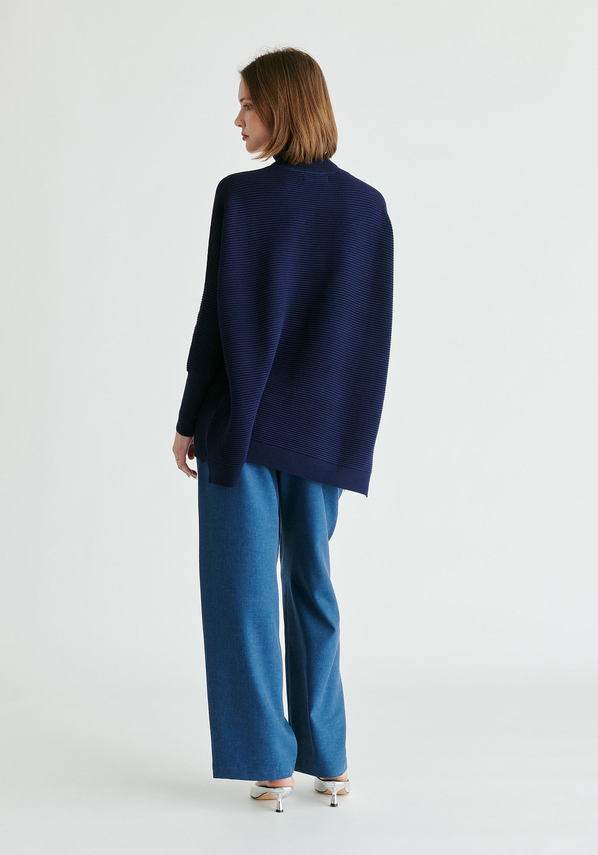 Paisie Turtleneck Ribbed Jumper in Navy Back