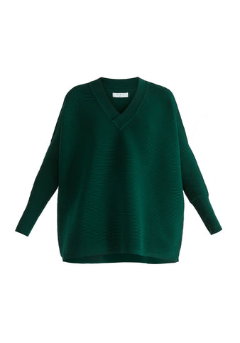 Paisie V-Neck Ribbed Jumper In Dark Green