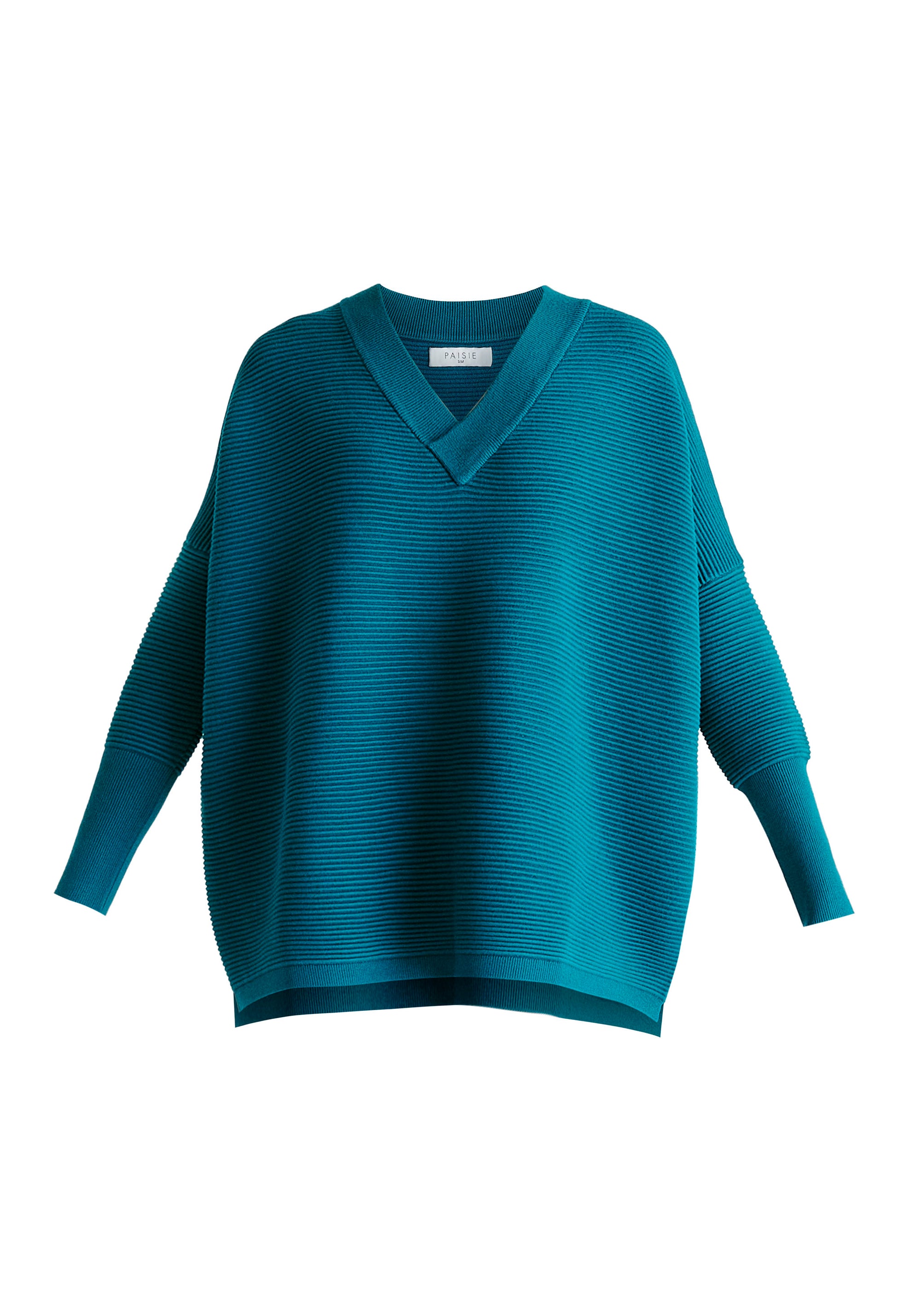 Paisie V-Neck Ribbed Jumper in Ocean Blue Cutout