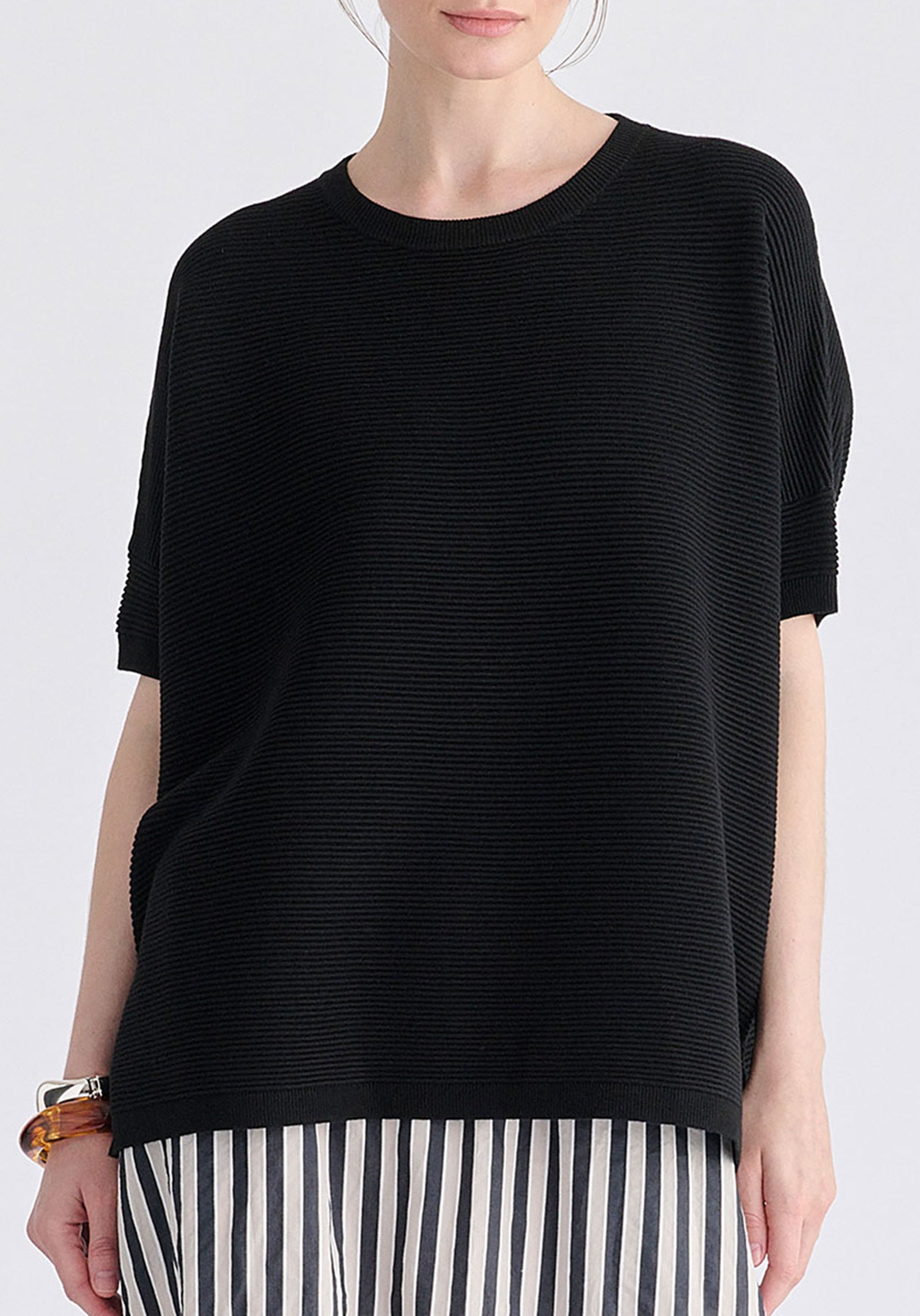 Paisie Short Sleeve Ribbed Jumper in Black Closeup