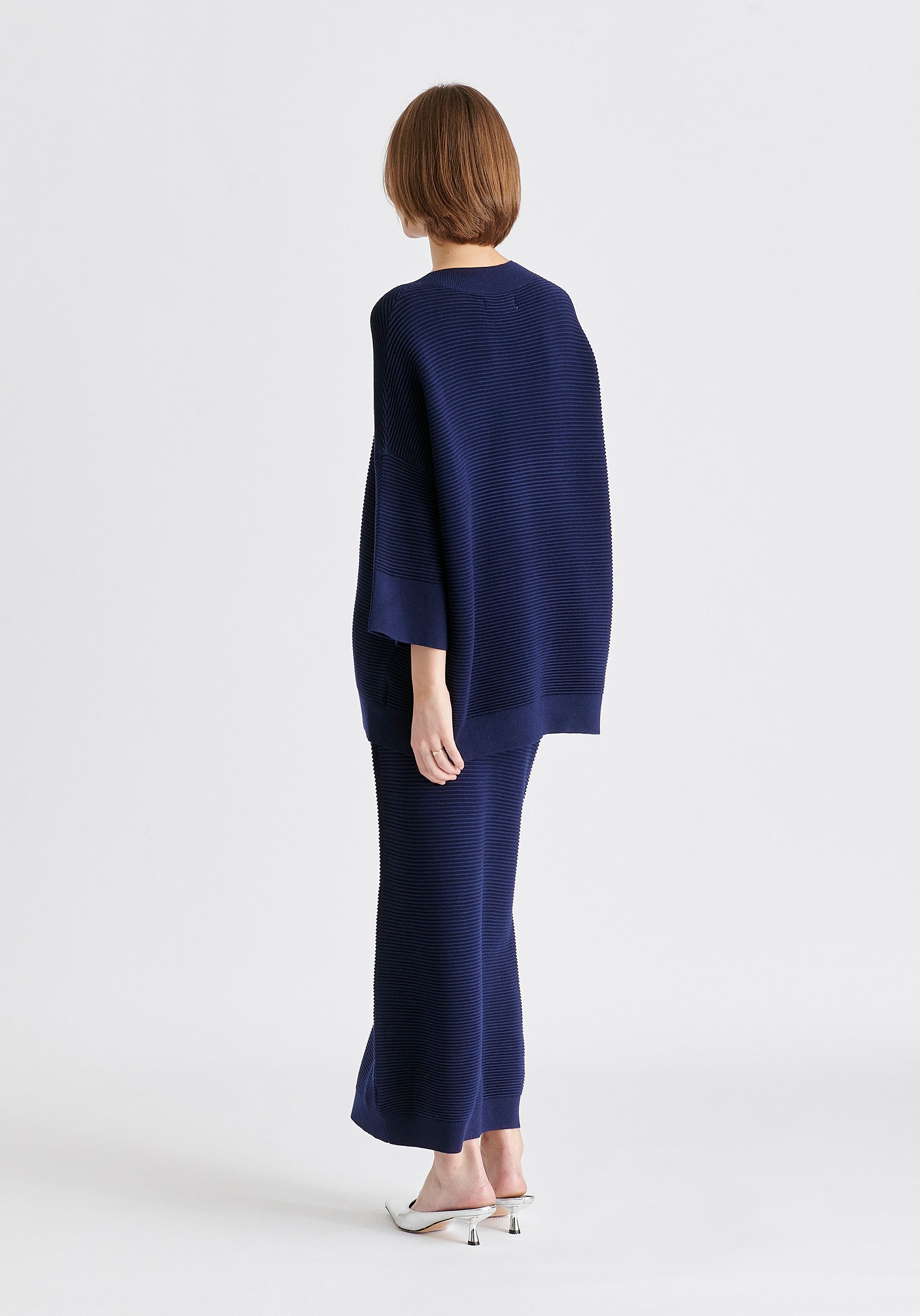 Ribbed Midi Skirt In Navy Back