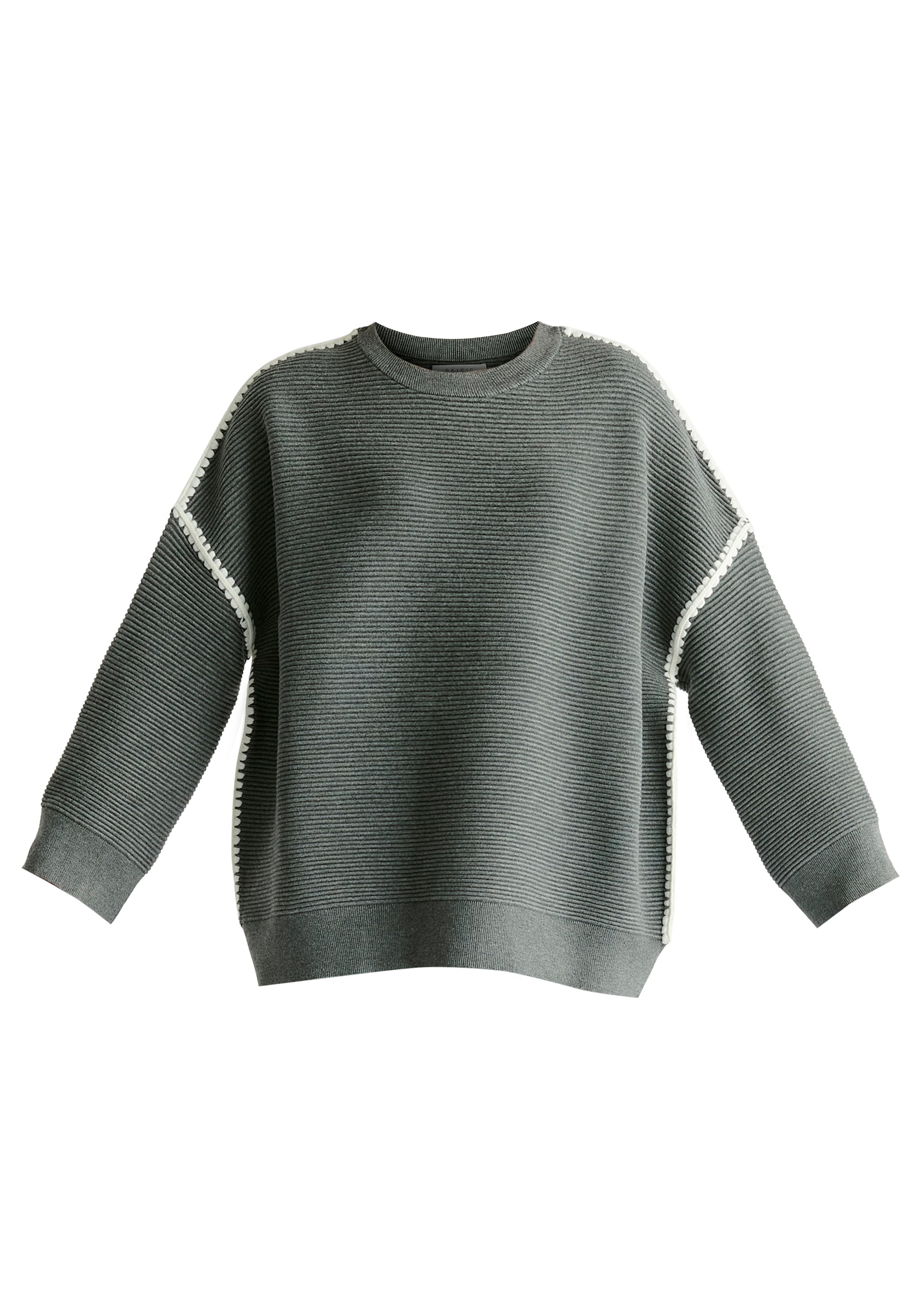 Ribbed Jumper with Contrasting Embroidery in Grey Cutout