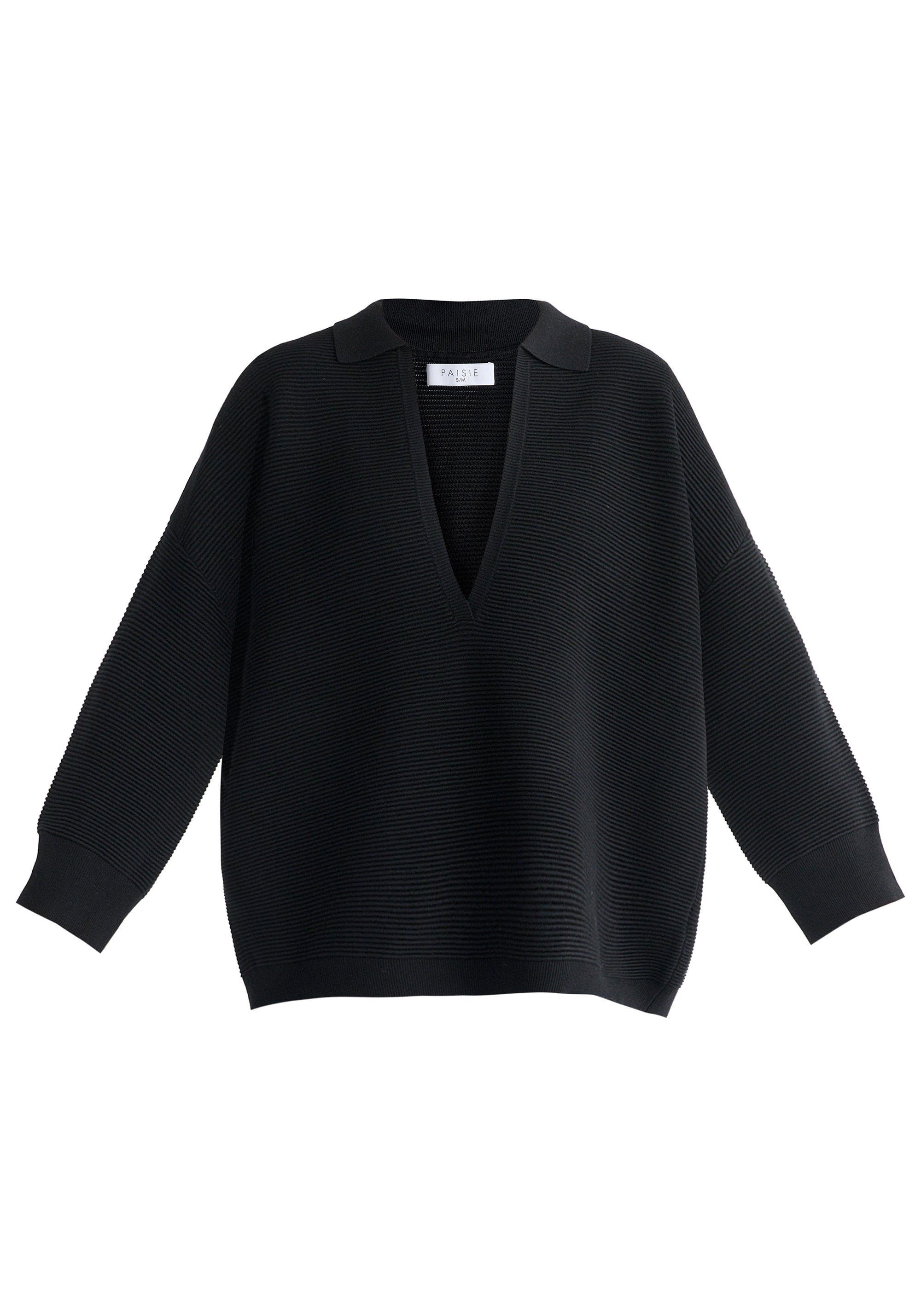 Low Cut Polo Collar Ribbed Jumper