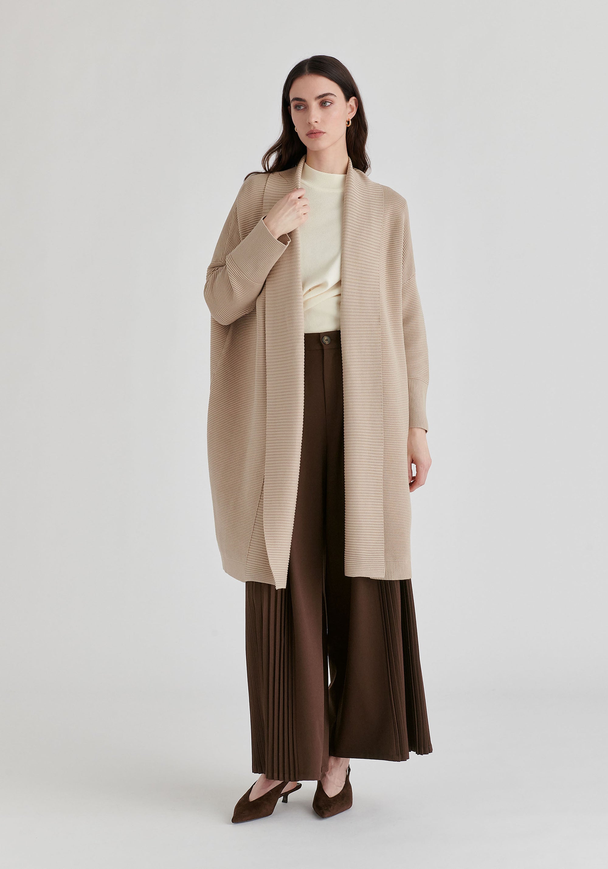 Draped Collar Ribbed Cardigan