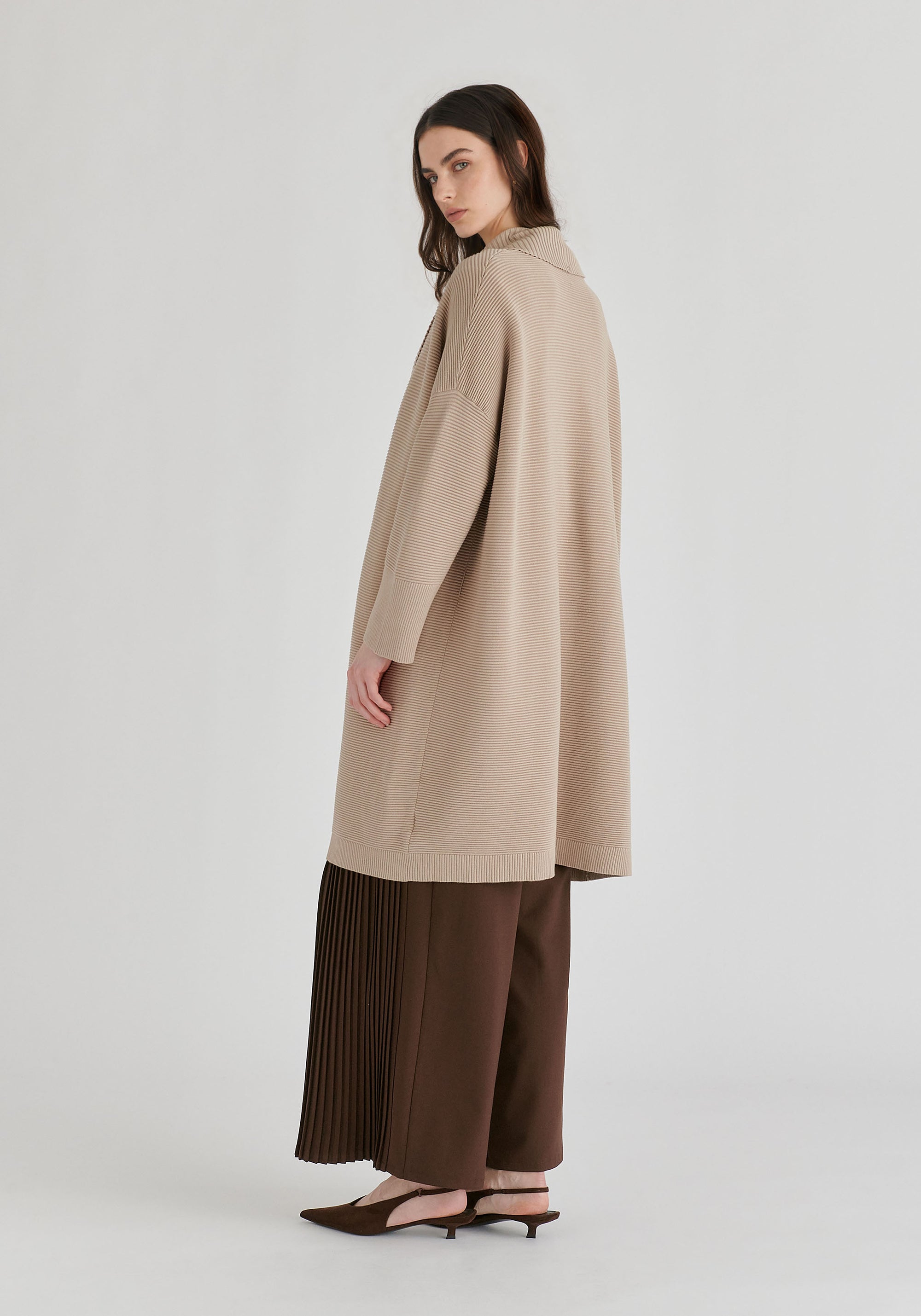 Draped Collar Ribbed Cardigan