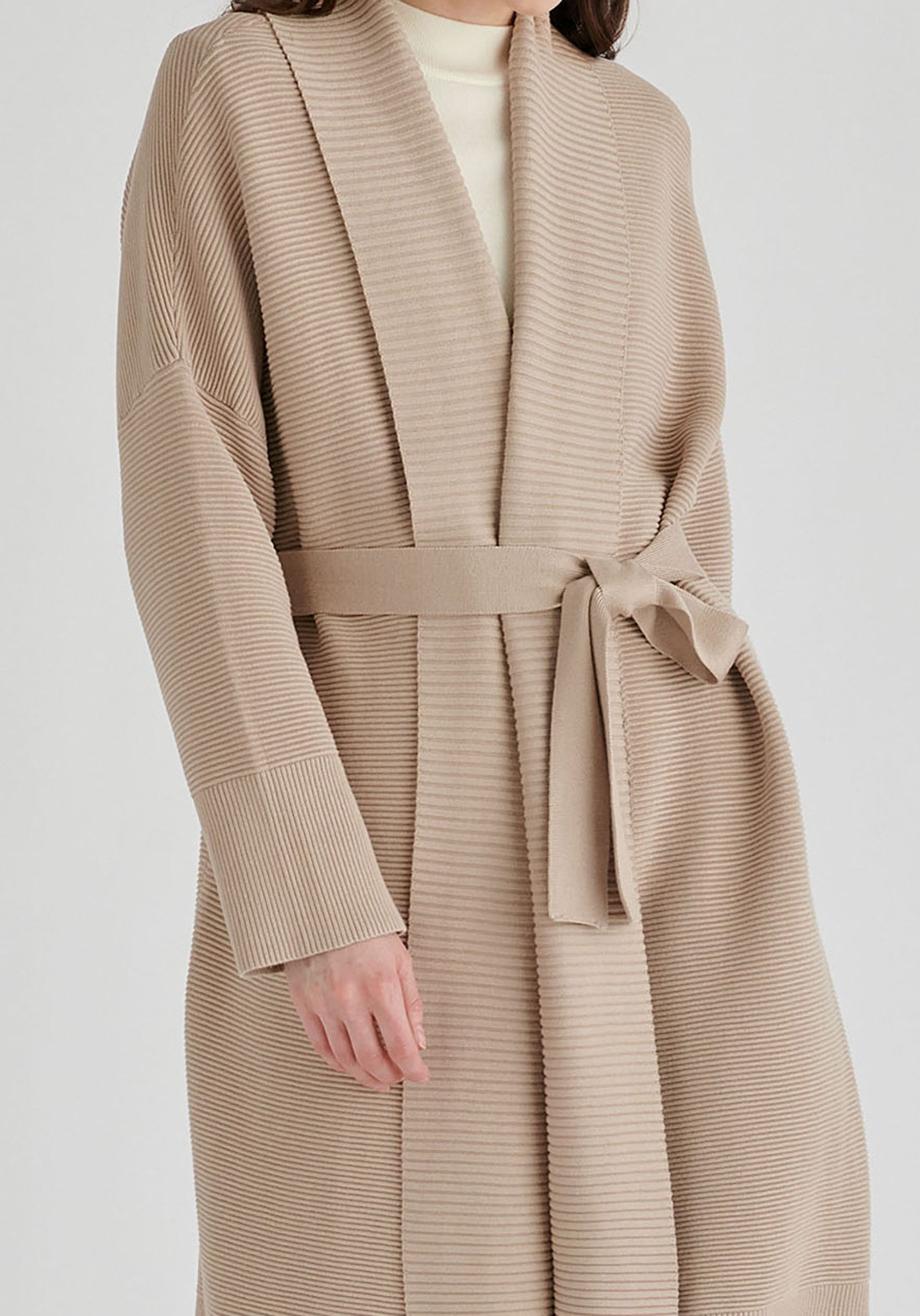 Draped Collar Ribbed Cardigan